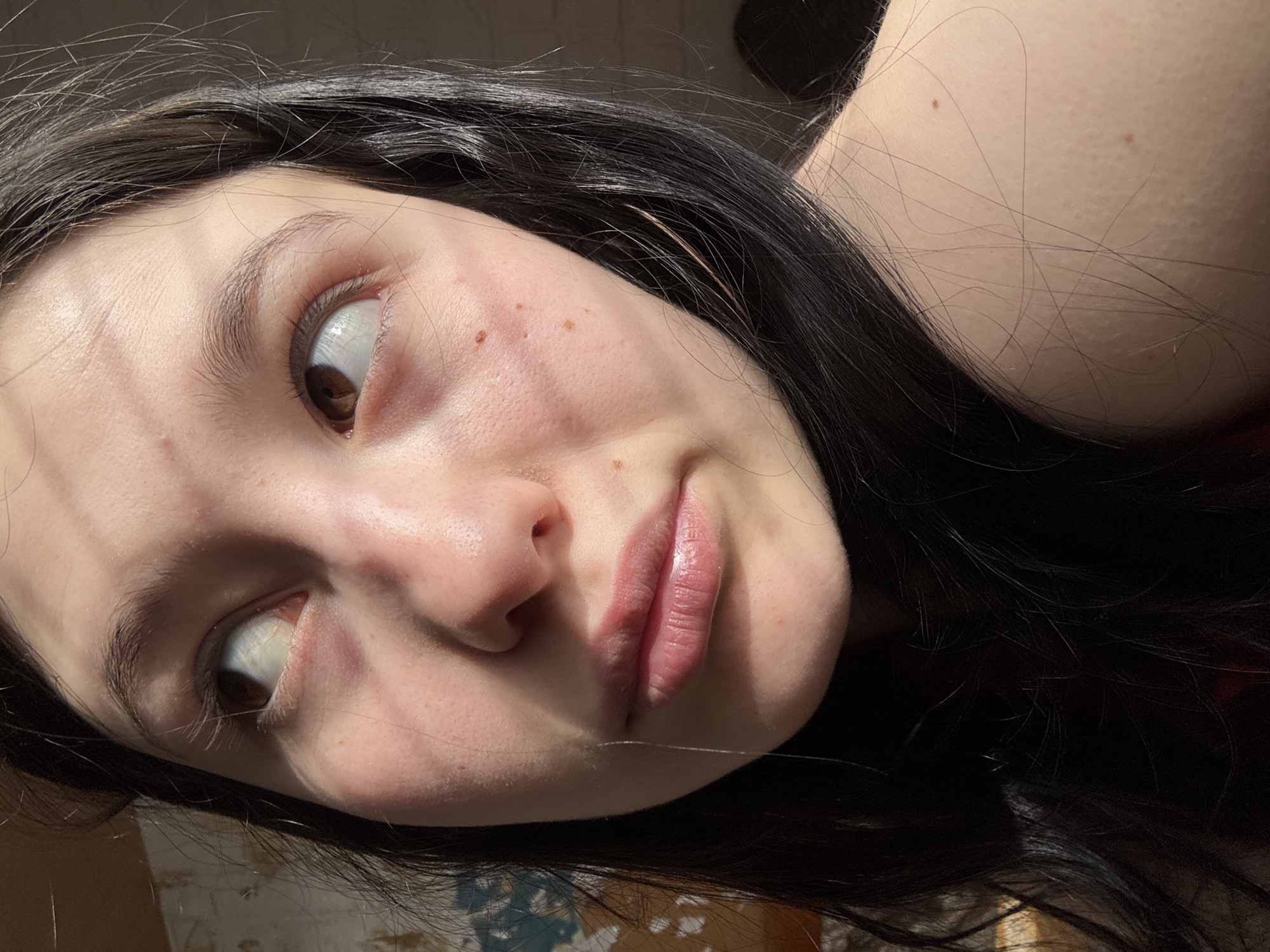 Woman takes morning selfies in Фоки, Russia
