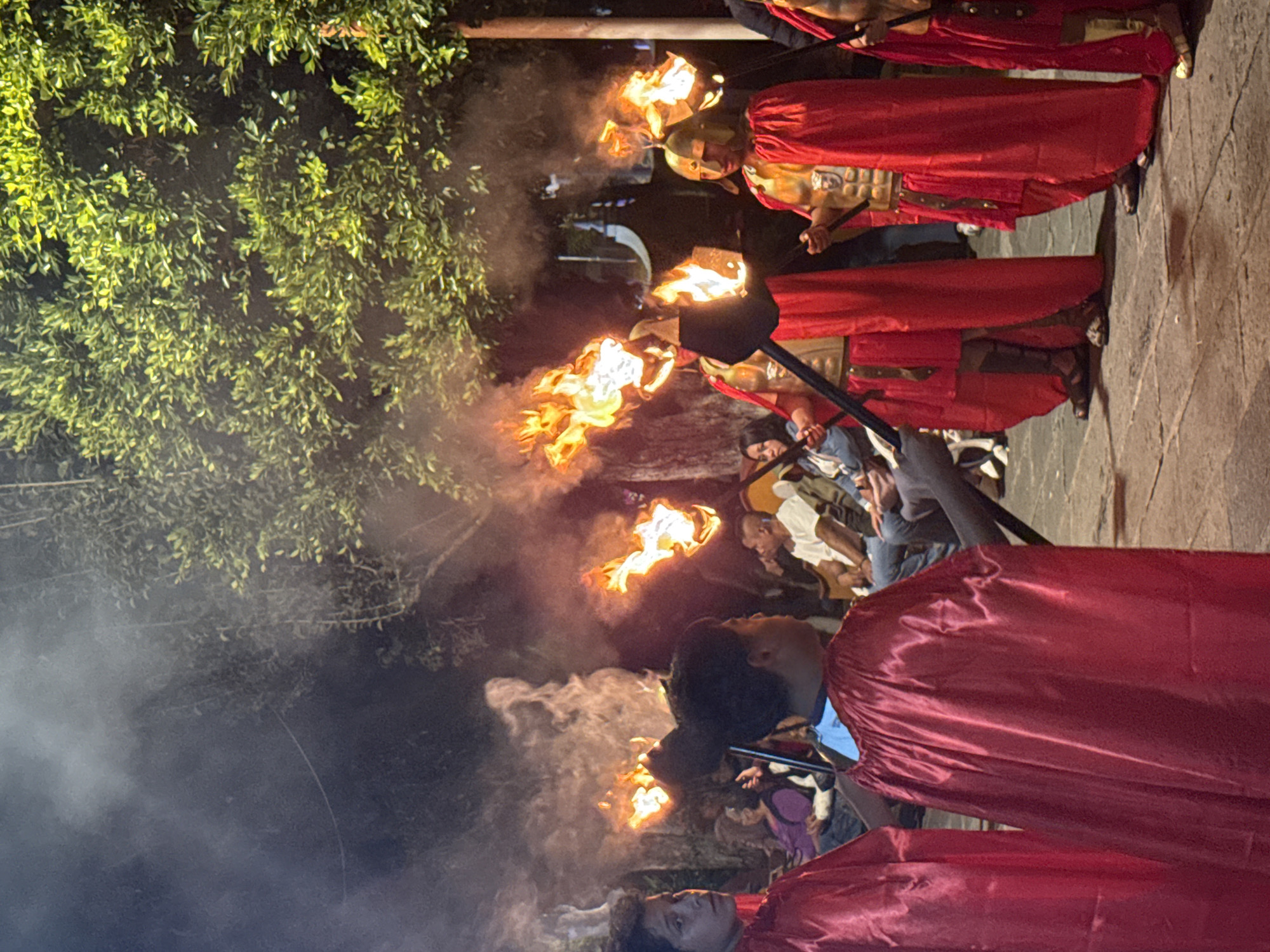 Roman soldier procession with torches in San Andrés Cholula