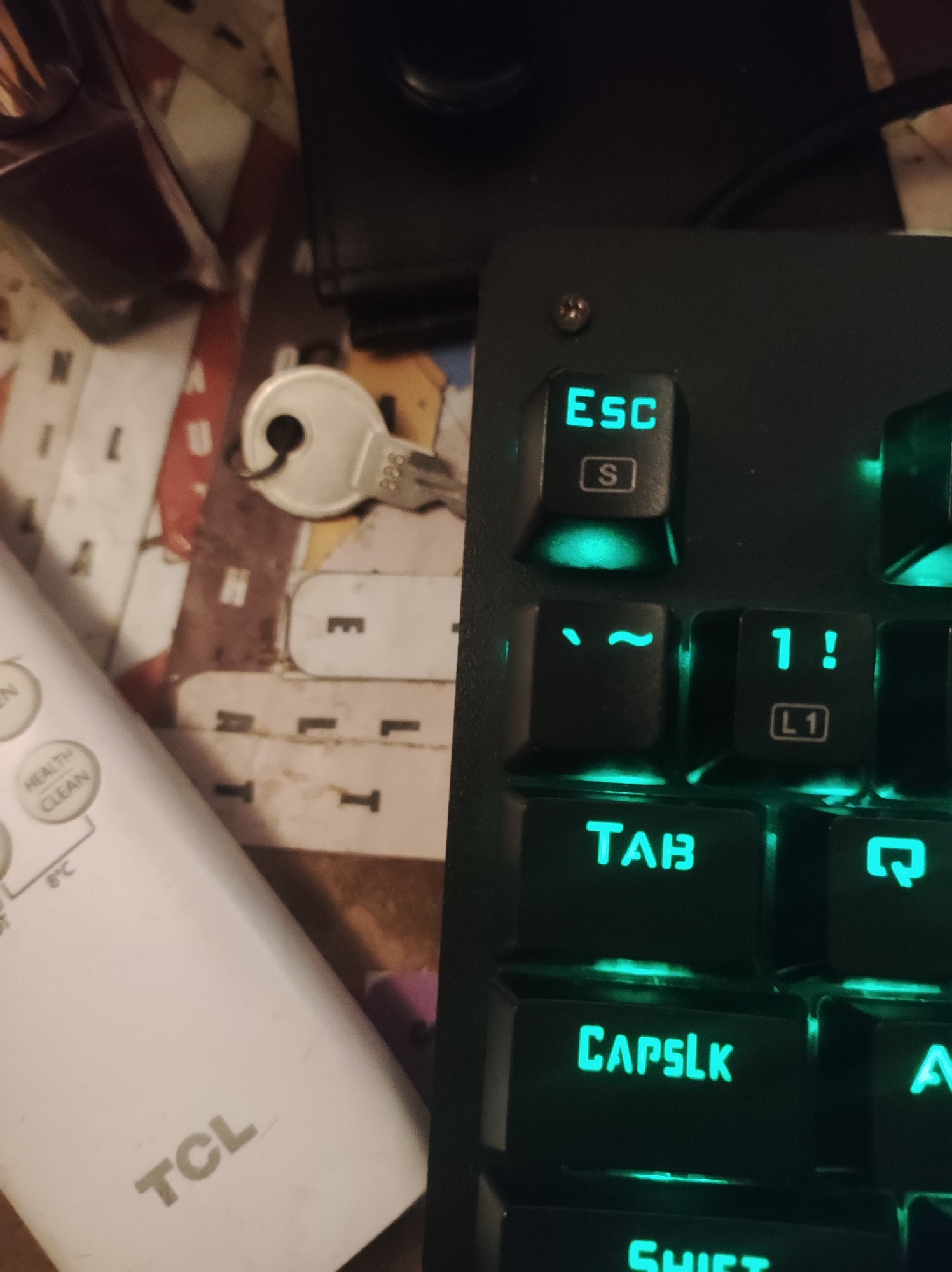 RGB gaming setup and textured fabric, close-up in Roranwala