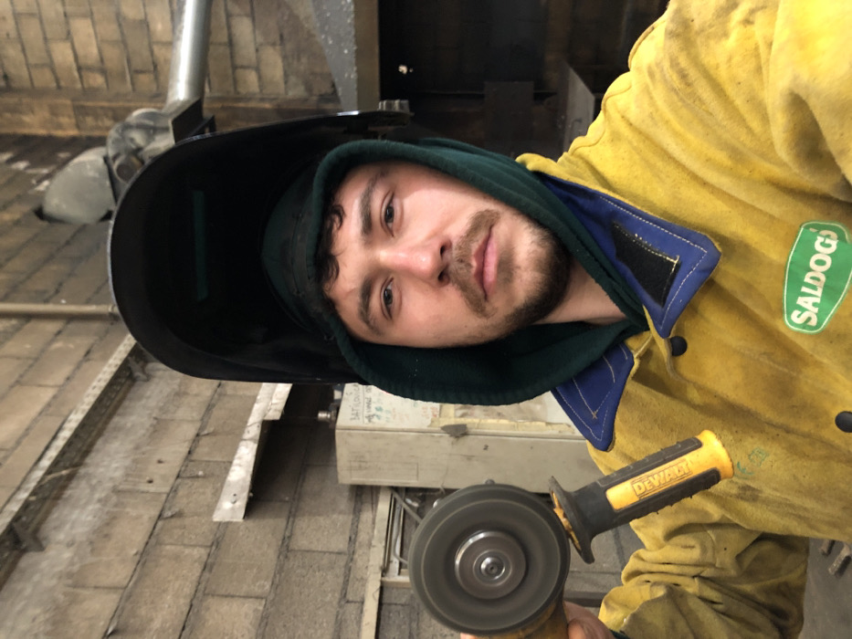 Industrial worker documented at Čeluga workshop facility