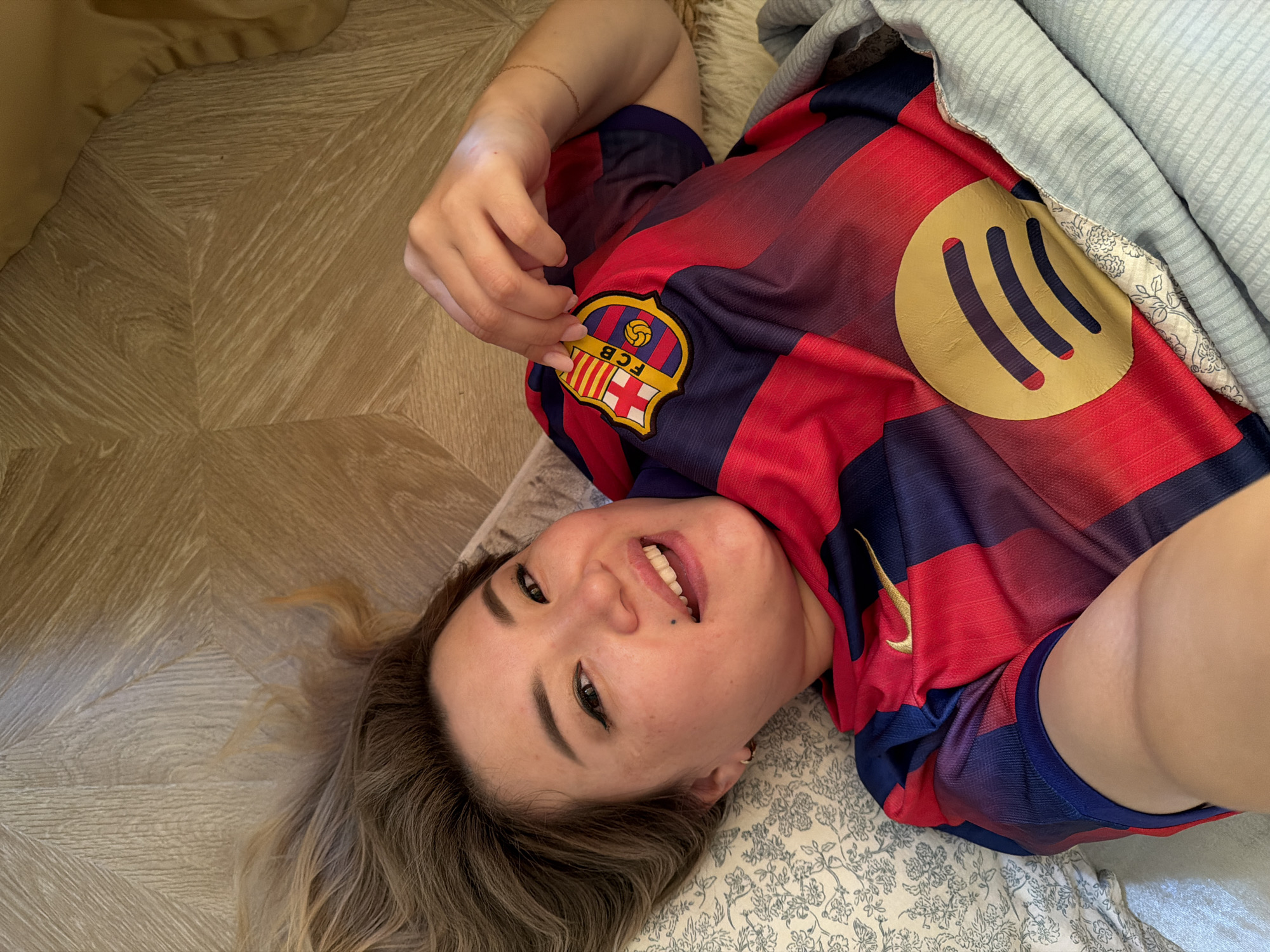 Chilling in an FC Barcelona jersey in Astana