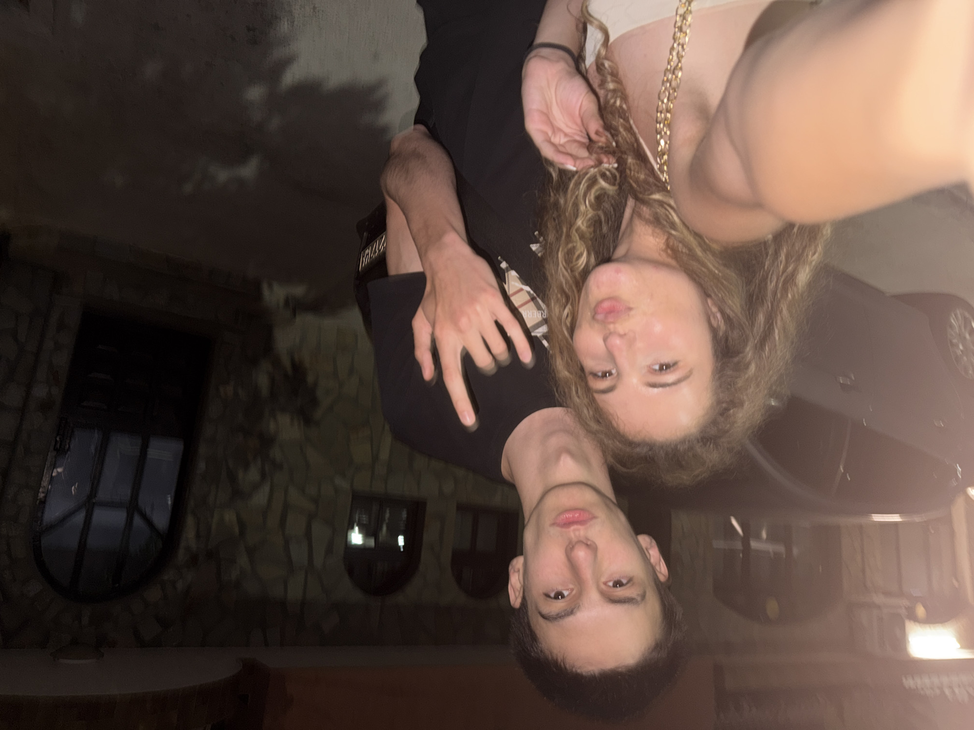 Two youths capture nighttime selfie in Lyubimets, Bulgaria