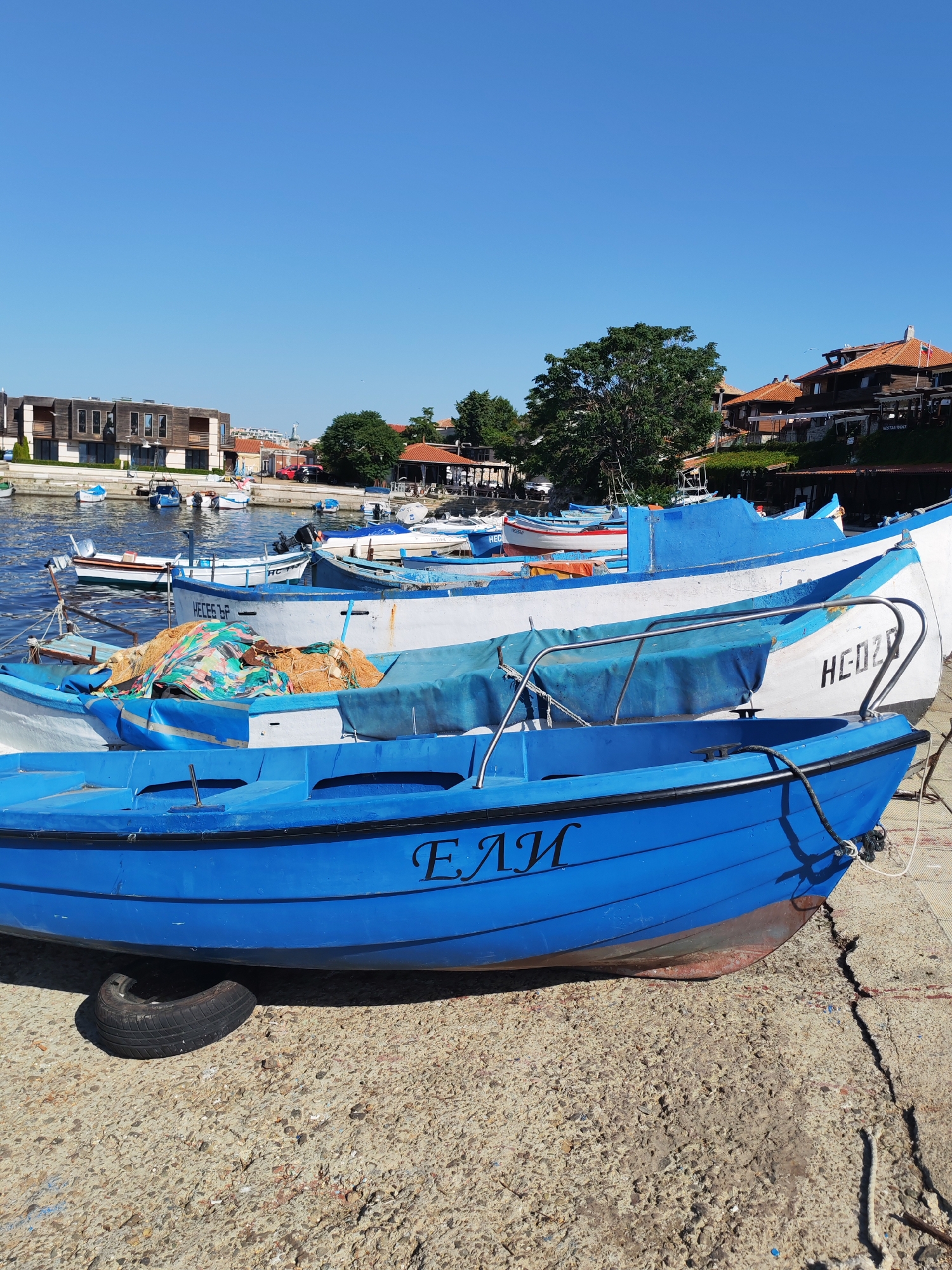 Morning scenes across Nesebar's port, ruins, and Black Sea shore