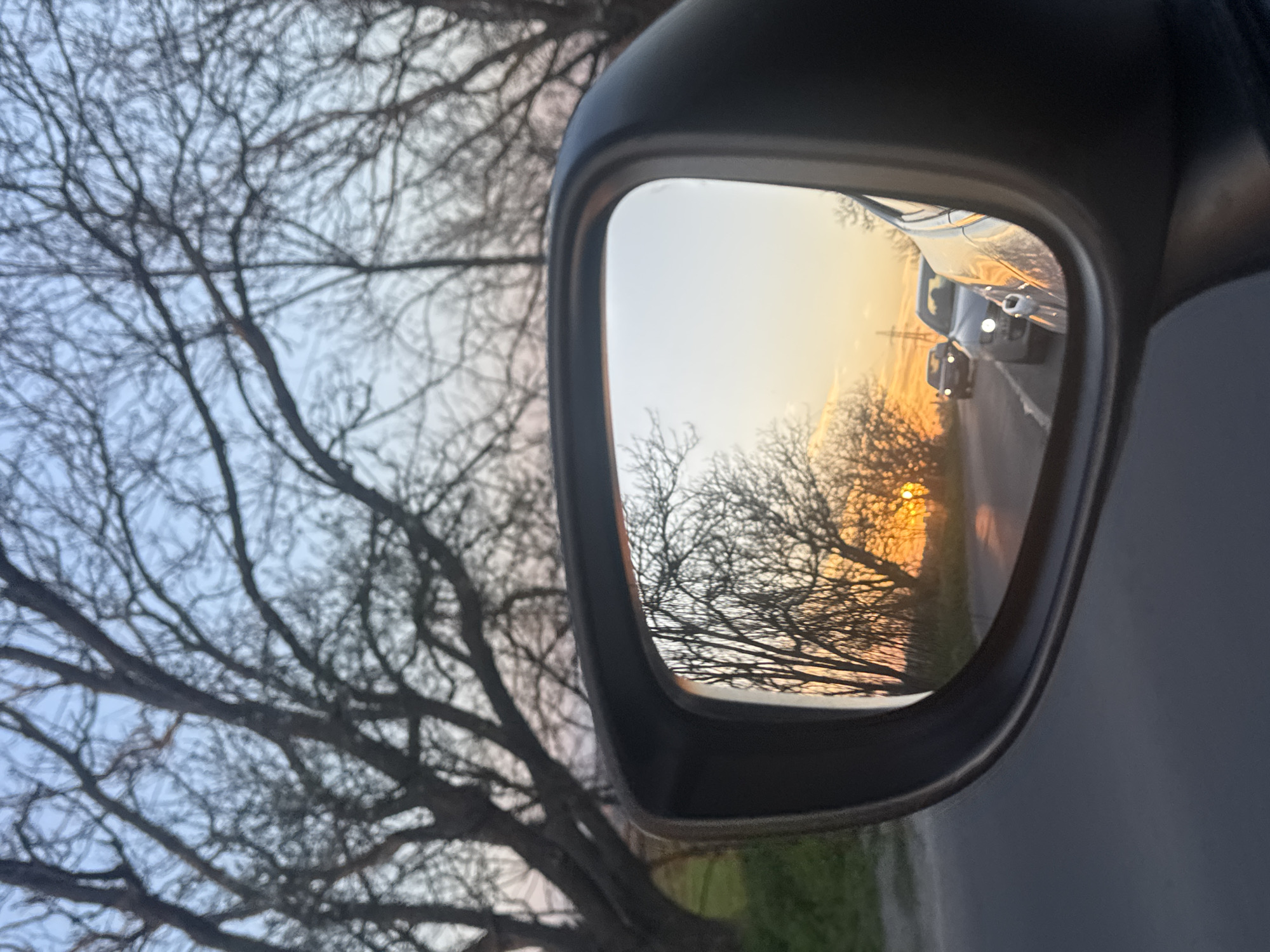 Sunset reflected in car mirror near Burgas, Bulgaria