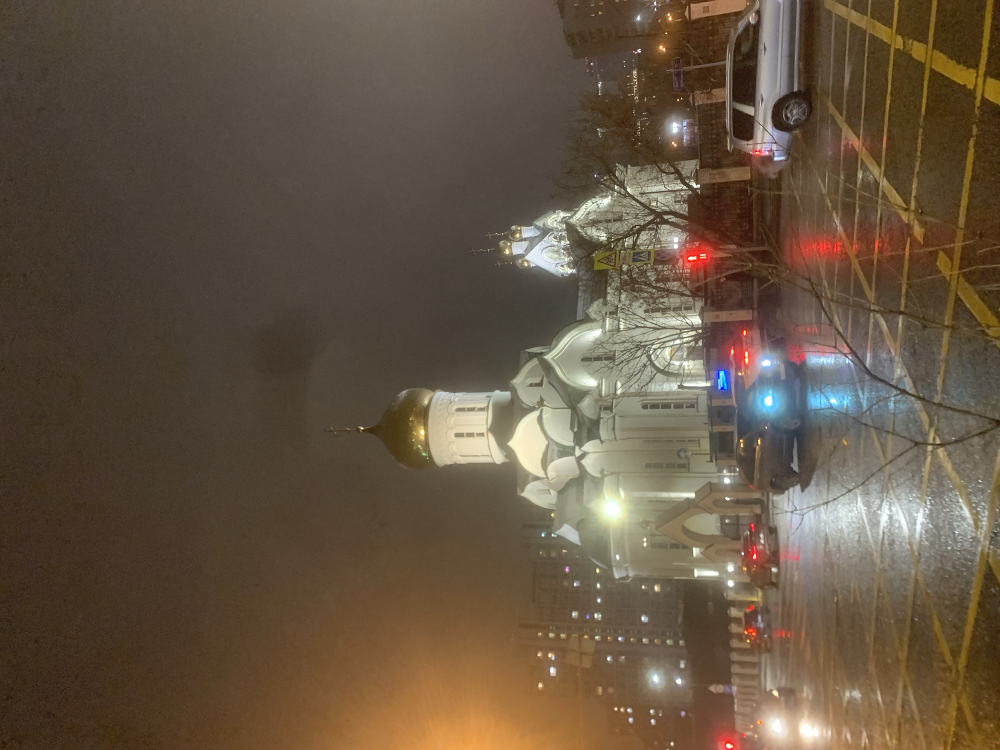 Moscow church illuminated at night in Khoroshevo district