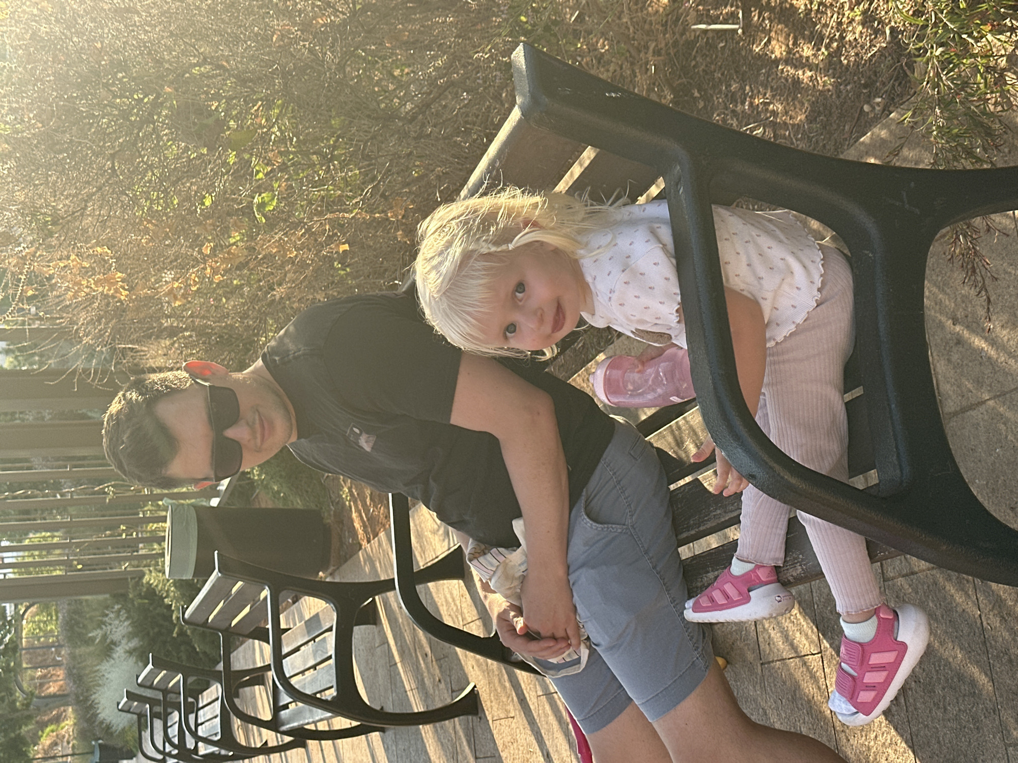 Afternoon at a Givat Shmuel park: koi pond, flowers, and play