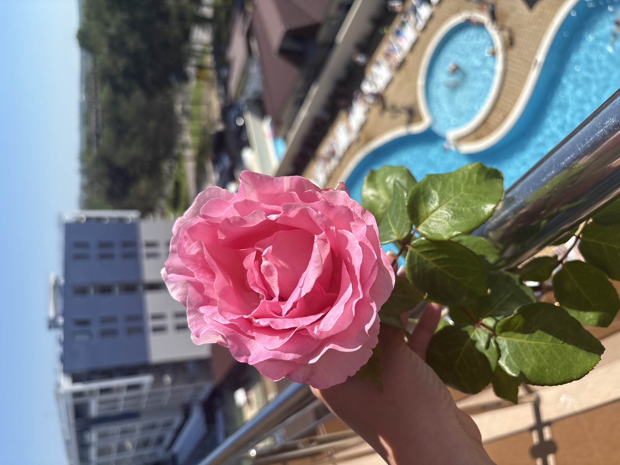 Tourist documents early morning resort visit in Anapa, Russia