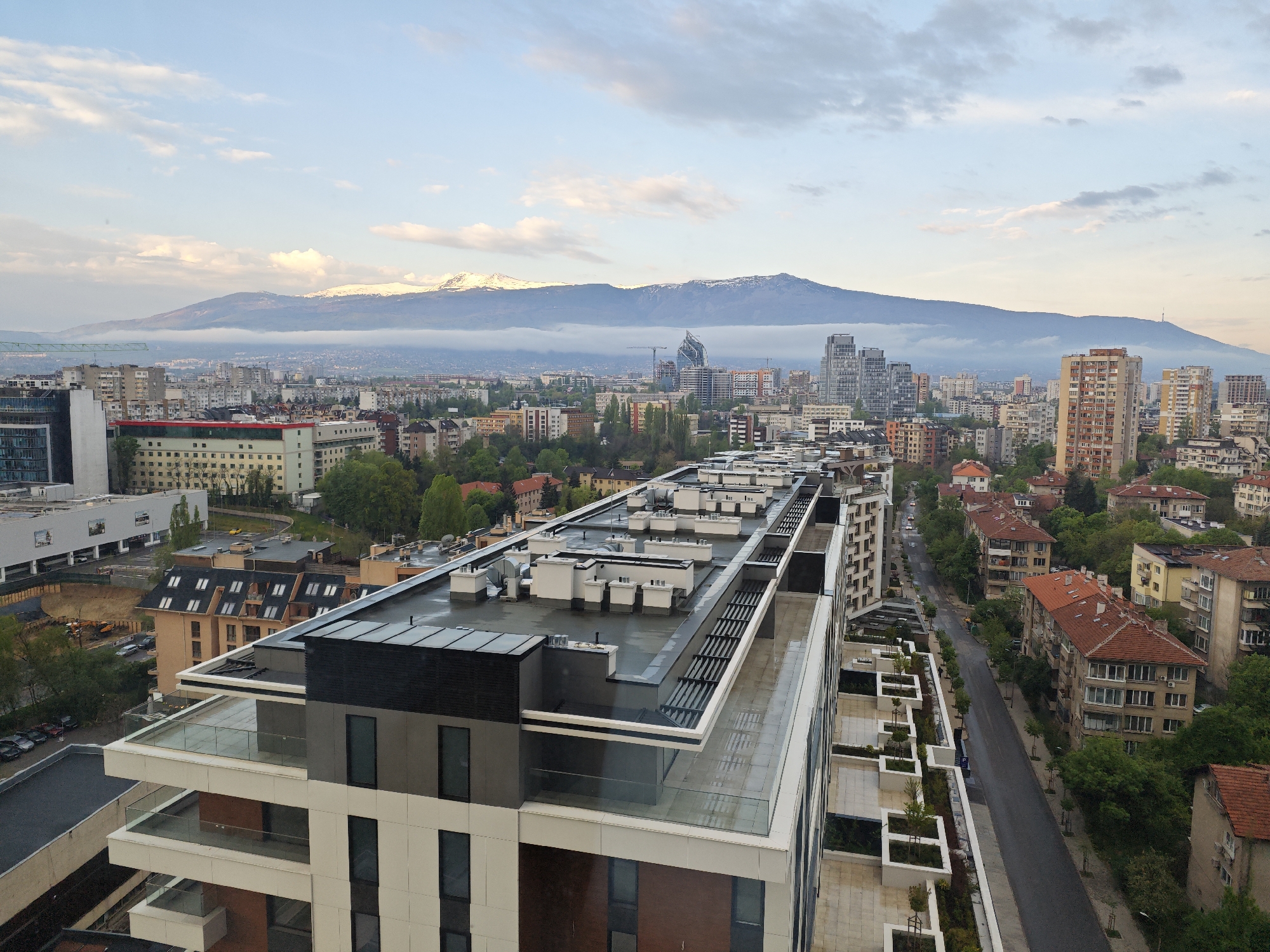 High-angle view captures Sofia cityscape with Vitosha Mountain backdrop