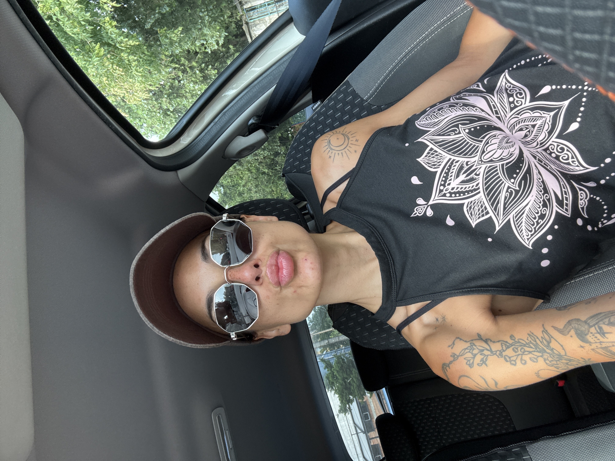 Morning moments in Pleven: car seat and hibiscus flower