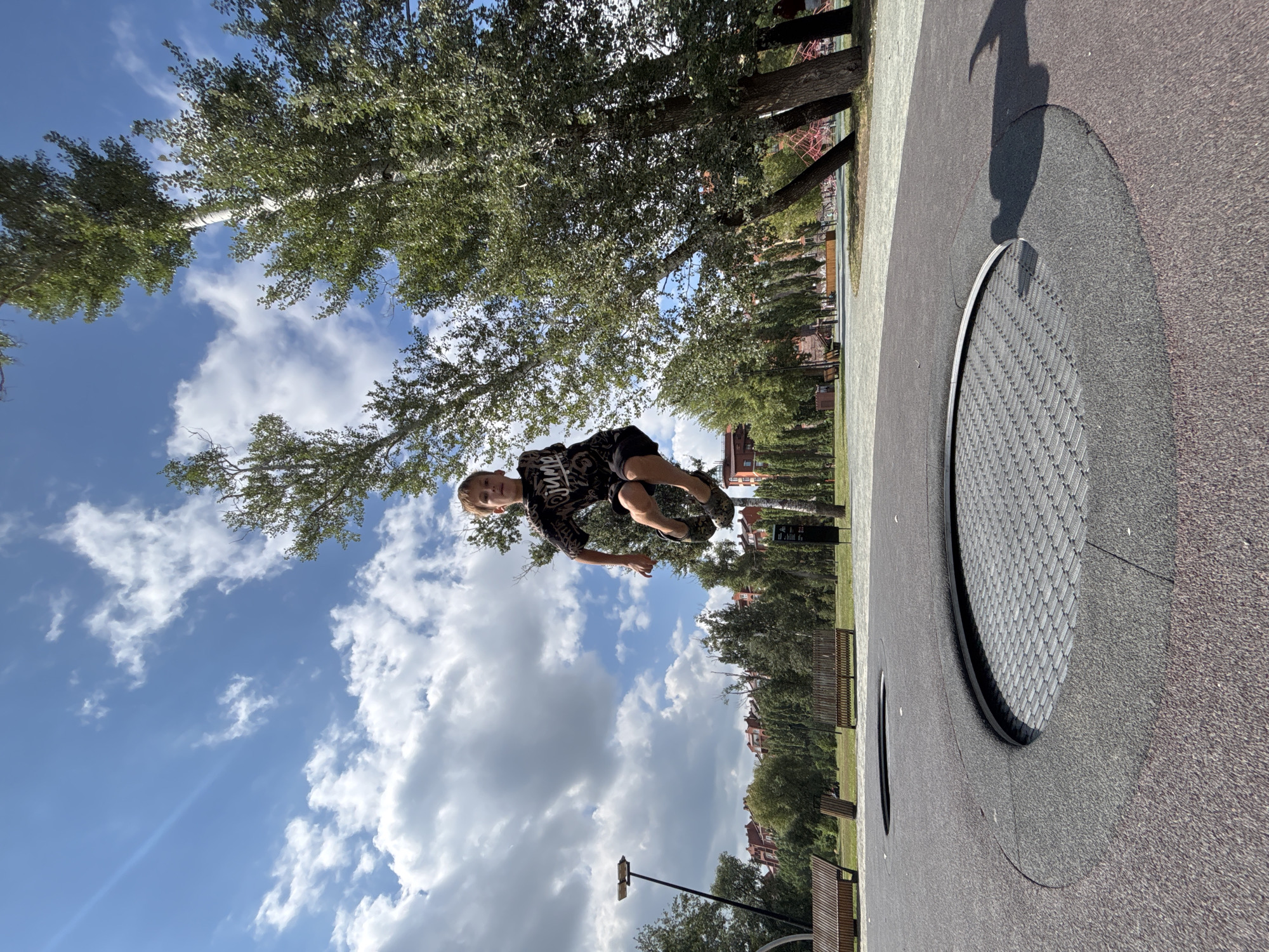 Trampolines and trails at an Orenburg summer morning