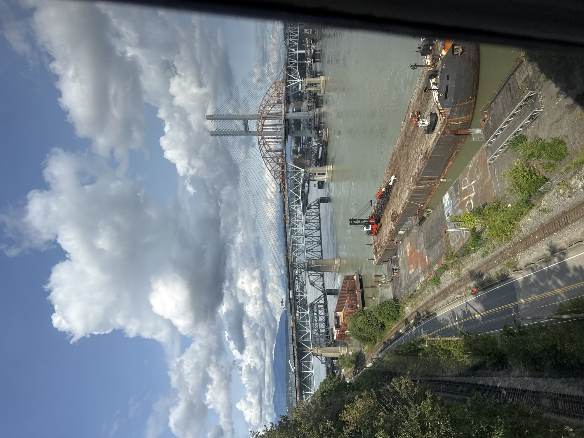 Barge docked on the Fraser River at New Westminster's industrial waterfront
