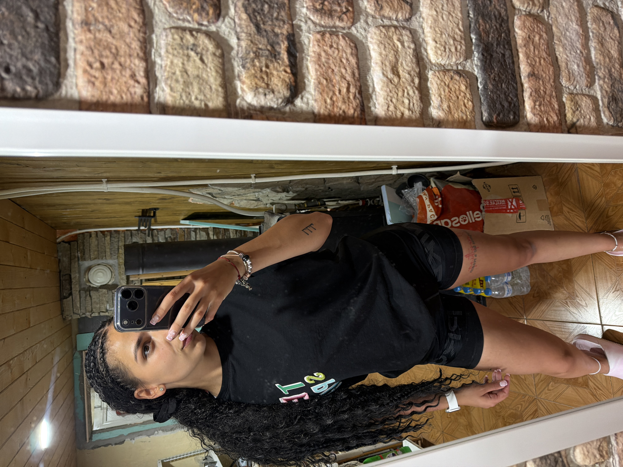 Mirror selfies in a rustic Balinovtsi interior, multiple angles