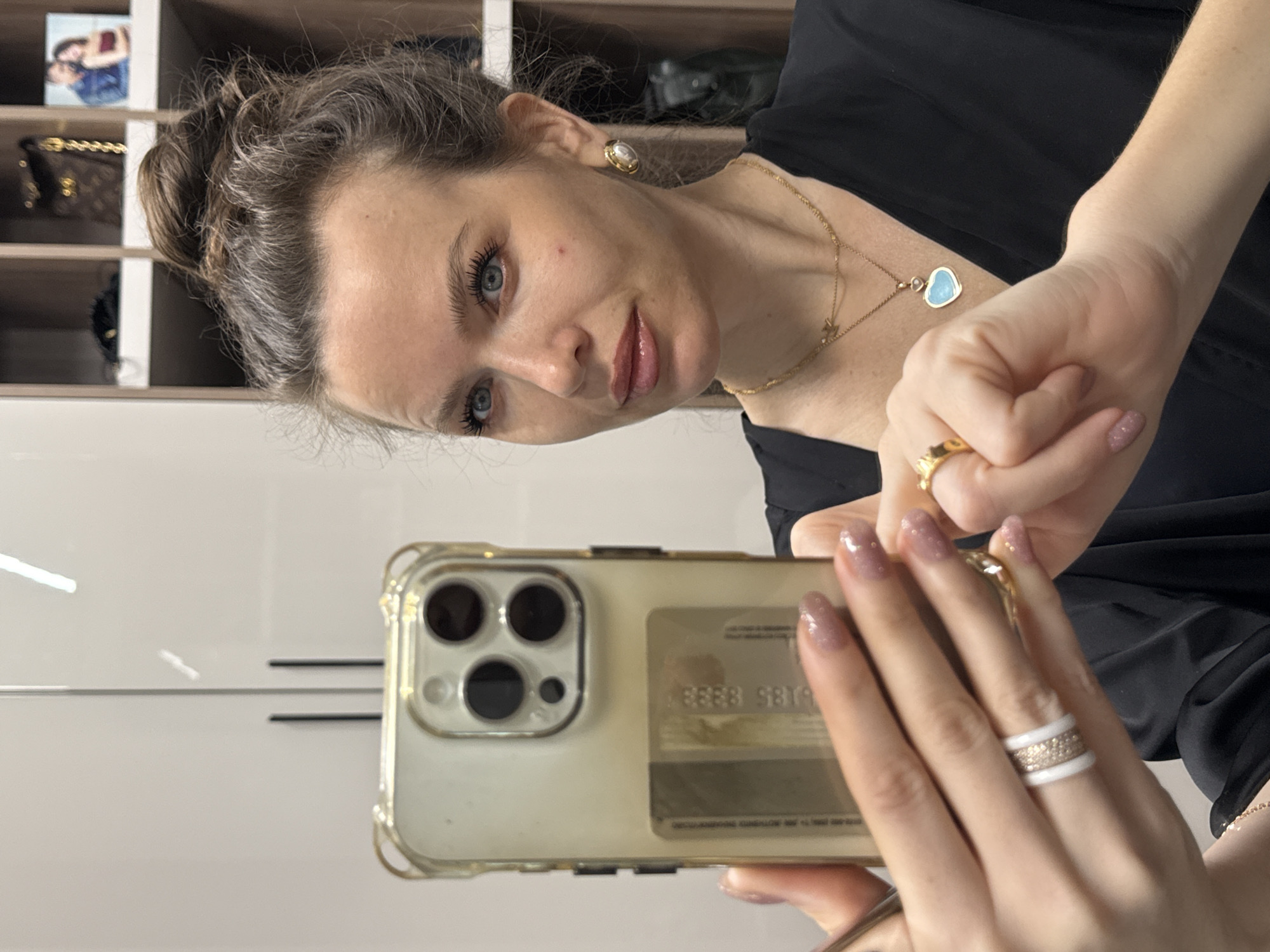 Woman takes selfie in Khimki, Russia