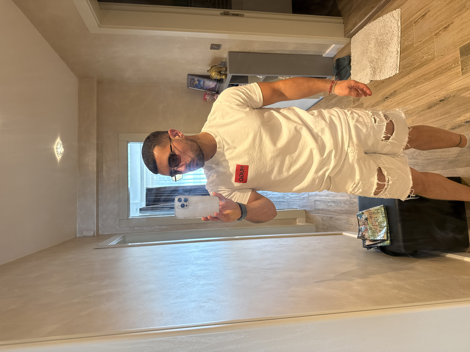 Man takes bathroom mirror selfies in Gabrovo, Bulgaria