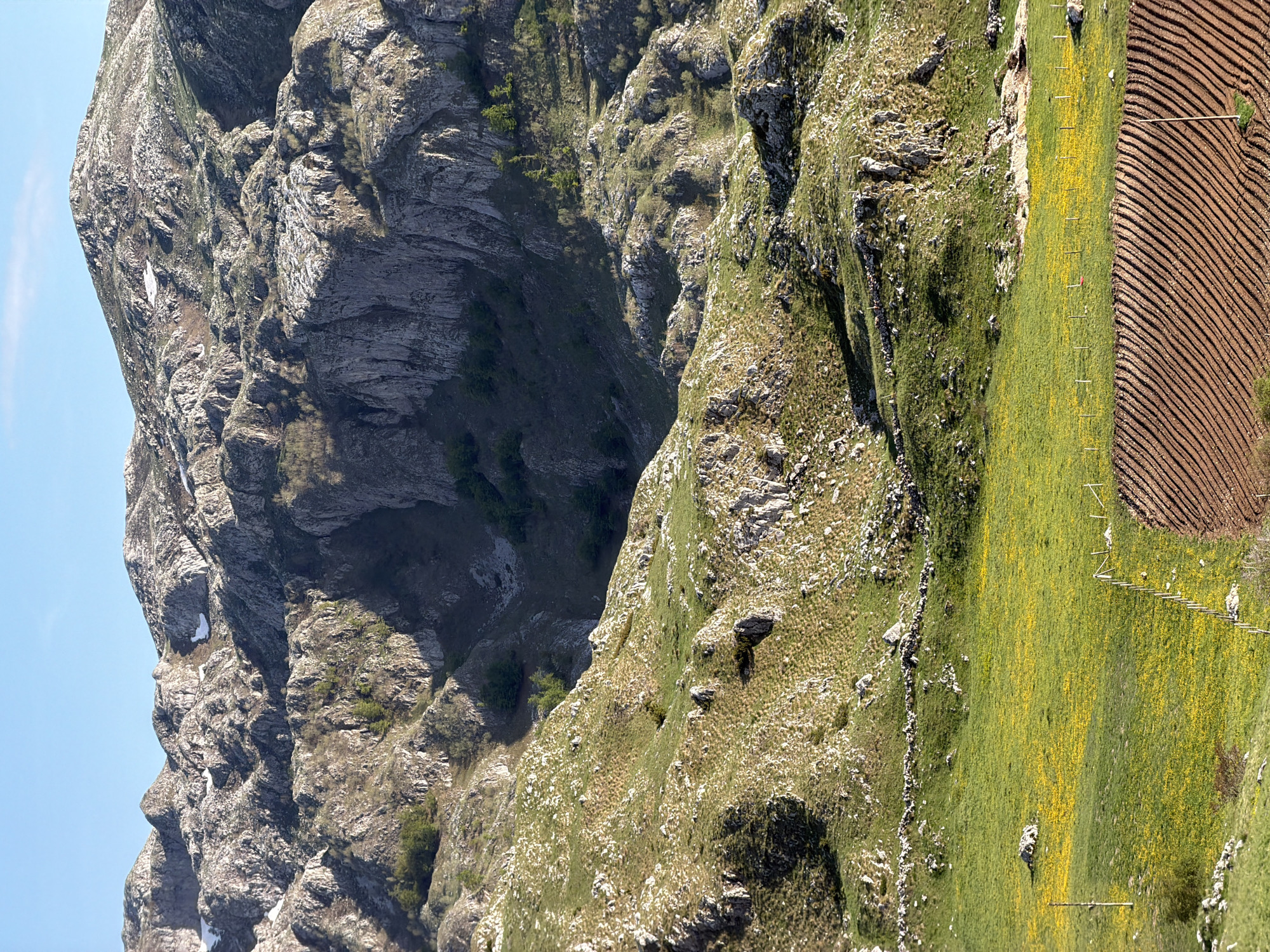 Mountain landscape with cultivated field documented in Boričje, Montenegro