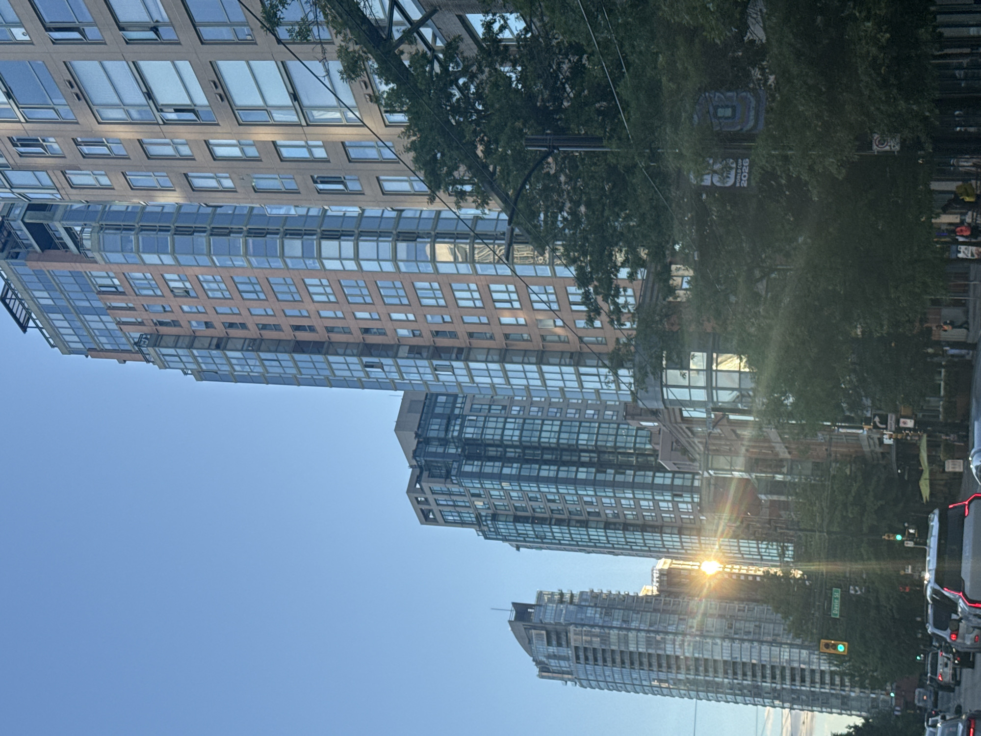 Vancouver street scene photographed with golden hour lighting