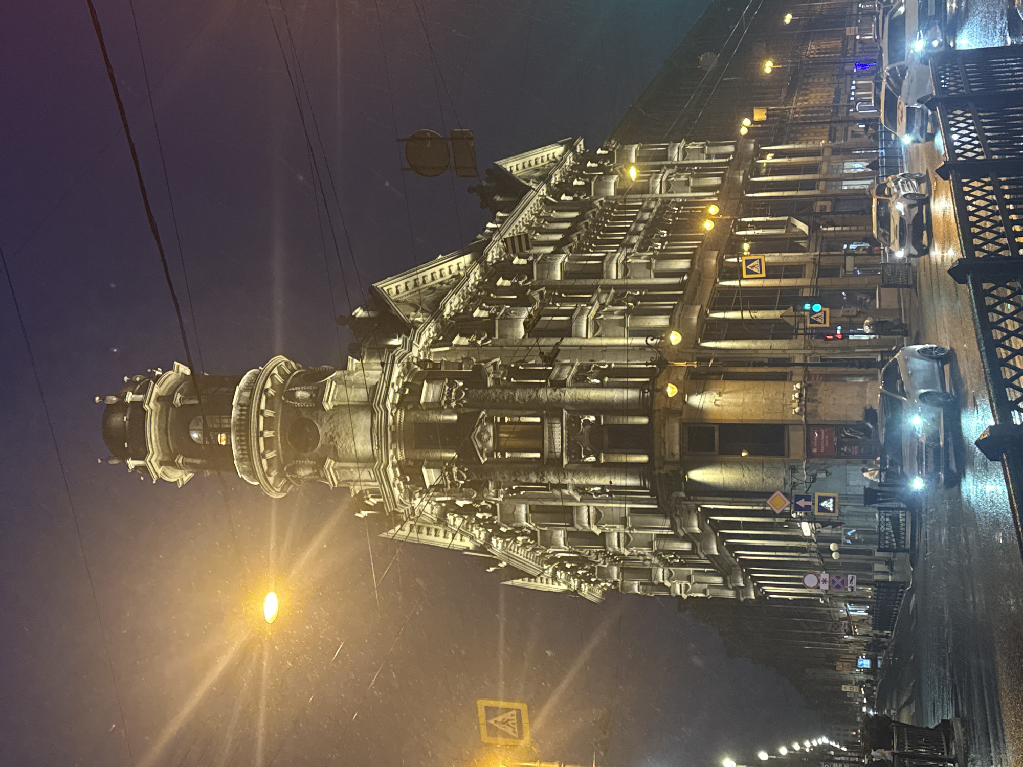 Nighttime architectural documentation across central Saint Petersburg landmarks