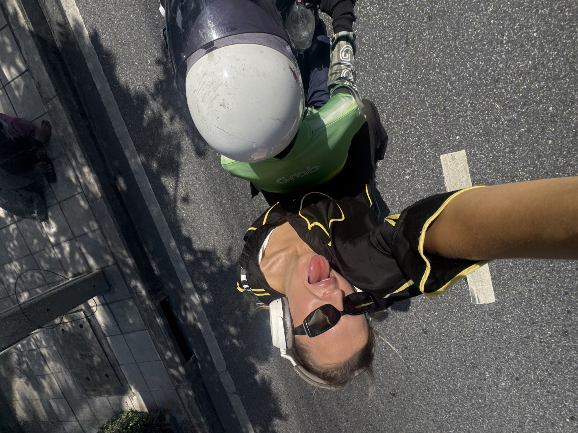Motorcycle selfie moment on the streets of Bangkok