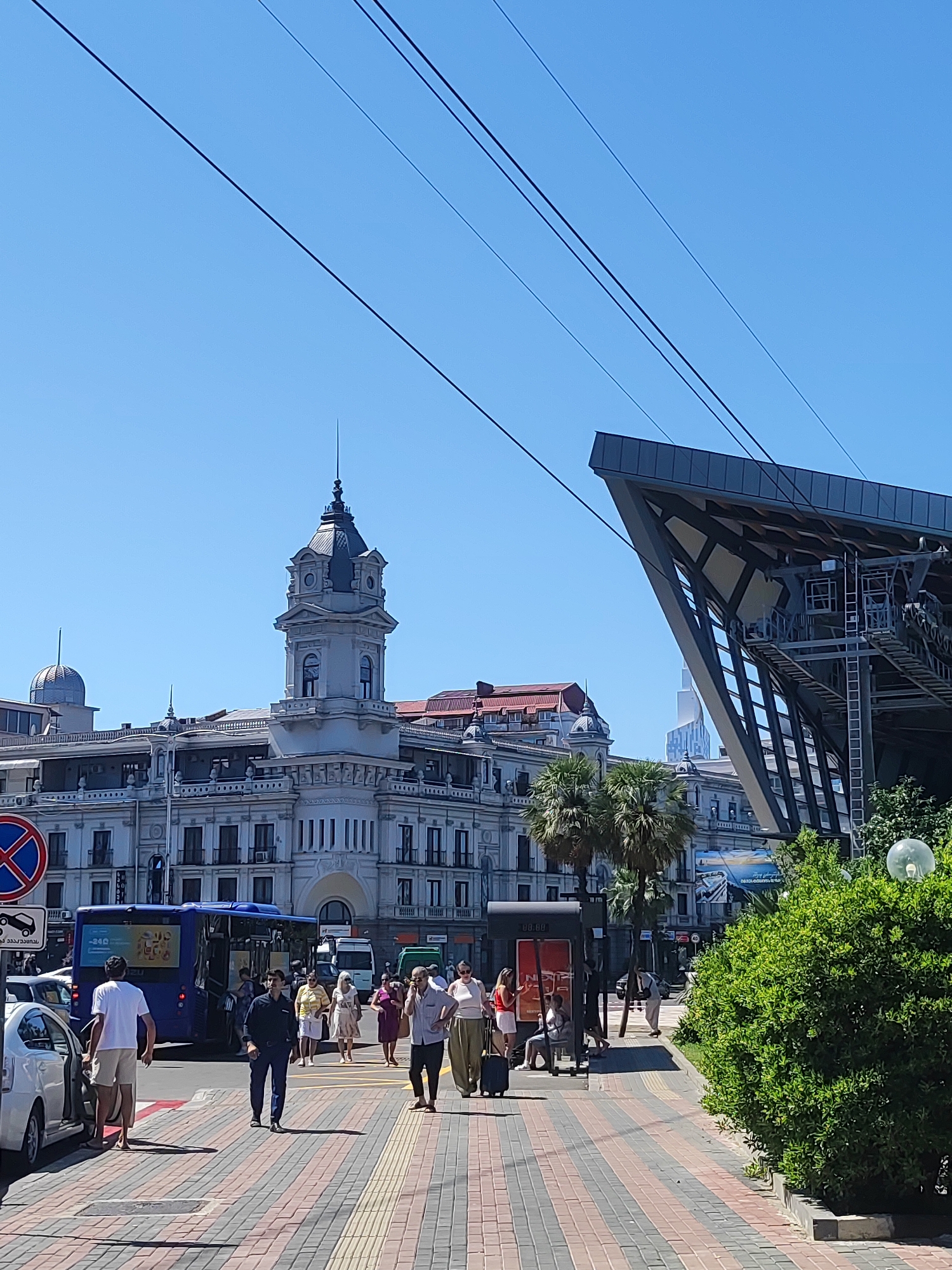 Cable cars, murals, and streetlife near Batumi's cable car station