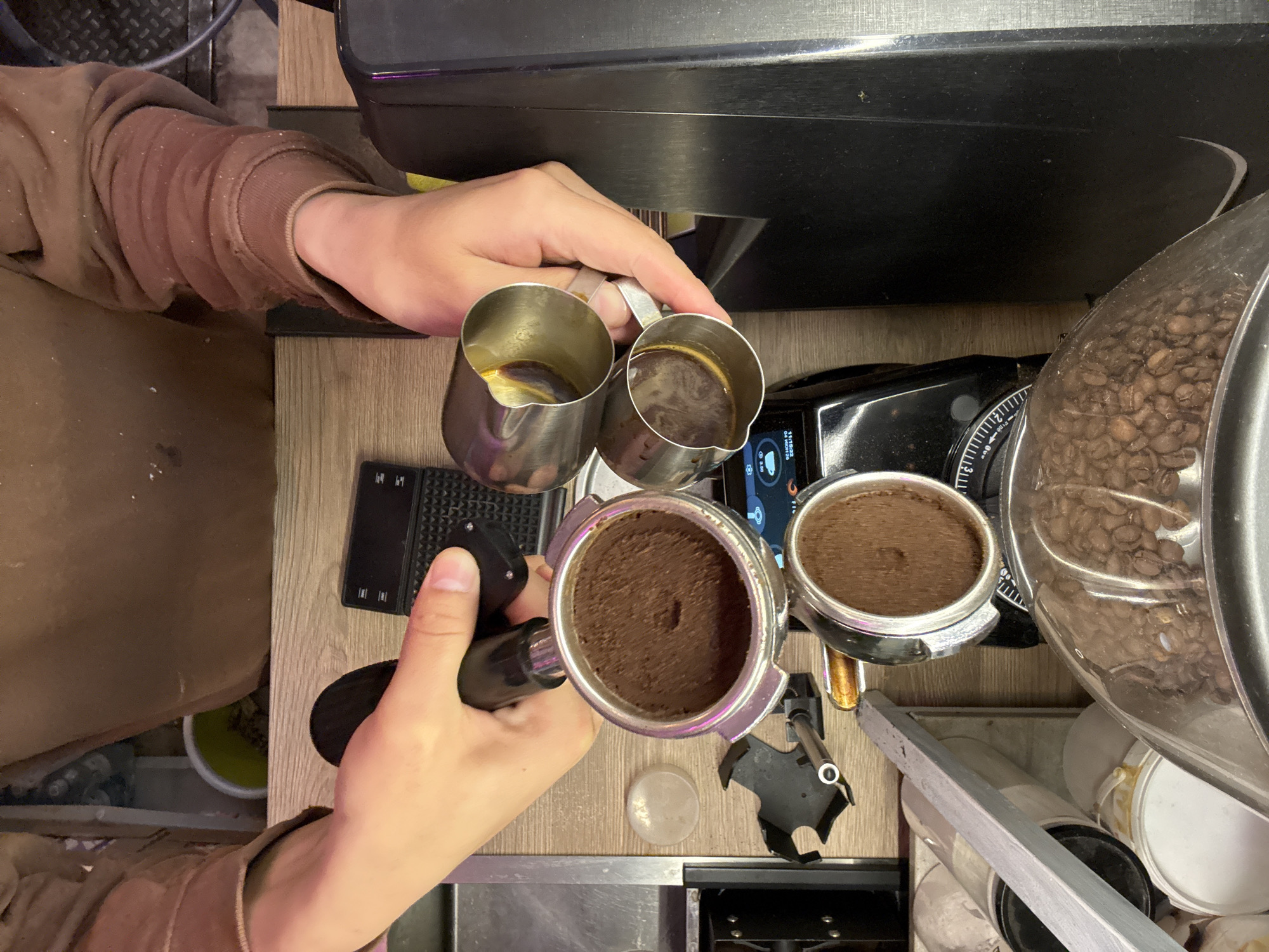 Morning moments: Coffee preparation and sleeping baby documented in Moscow