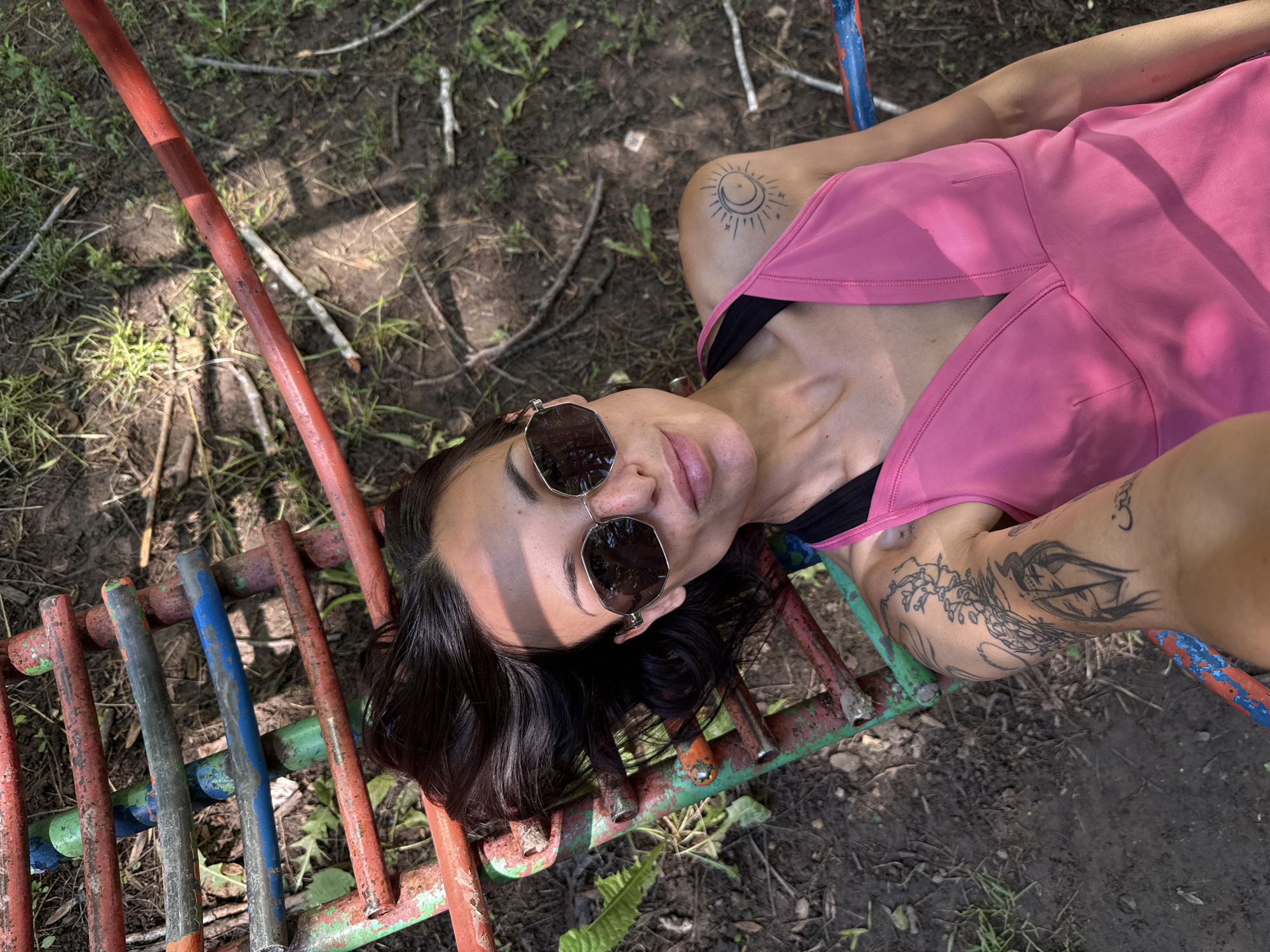 Woman documents morning park visit with selfies in Pleven