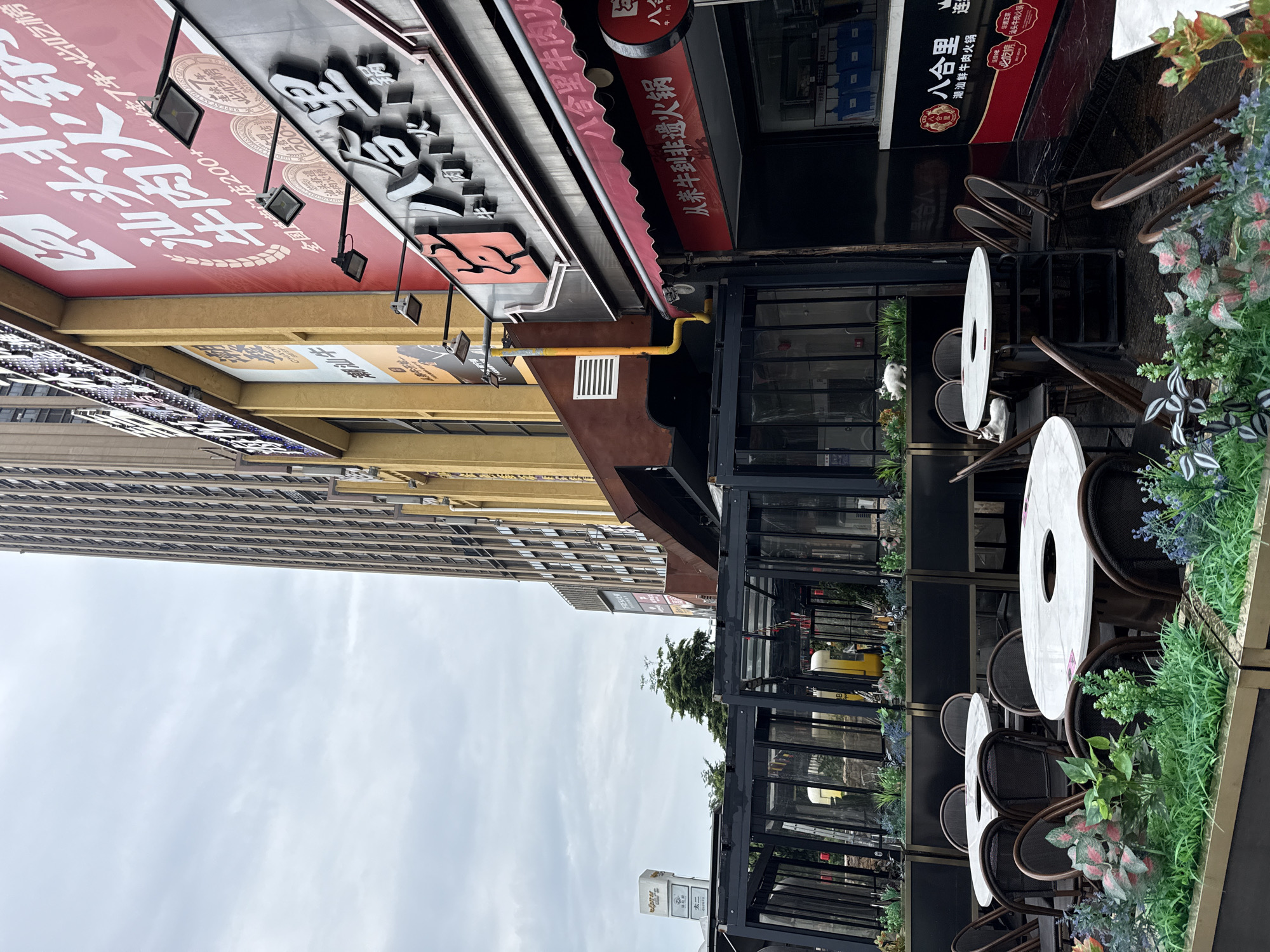 Street-level and balcony views across a cloudy Haizhu neighborhood