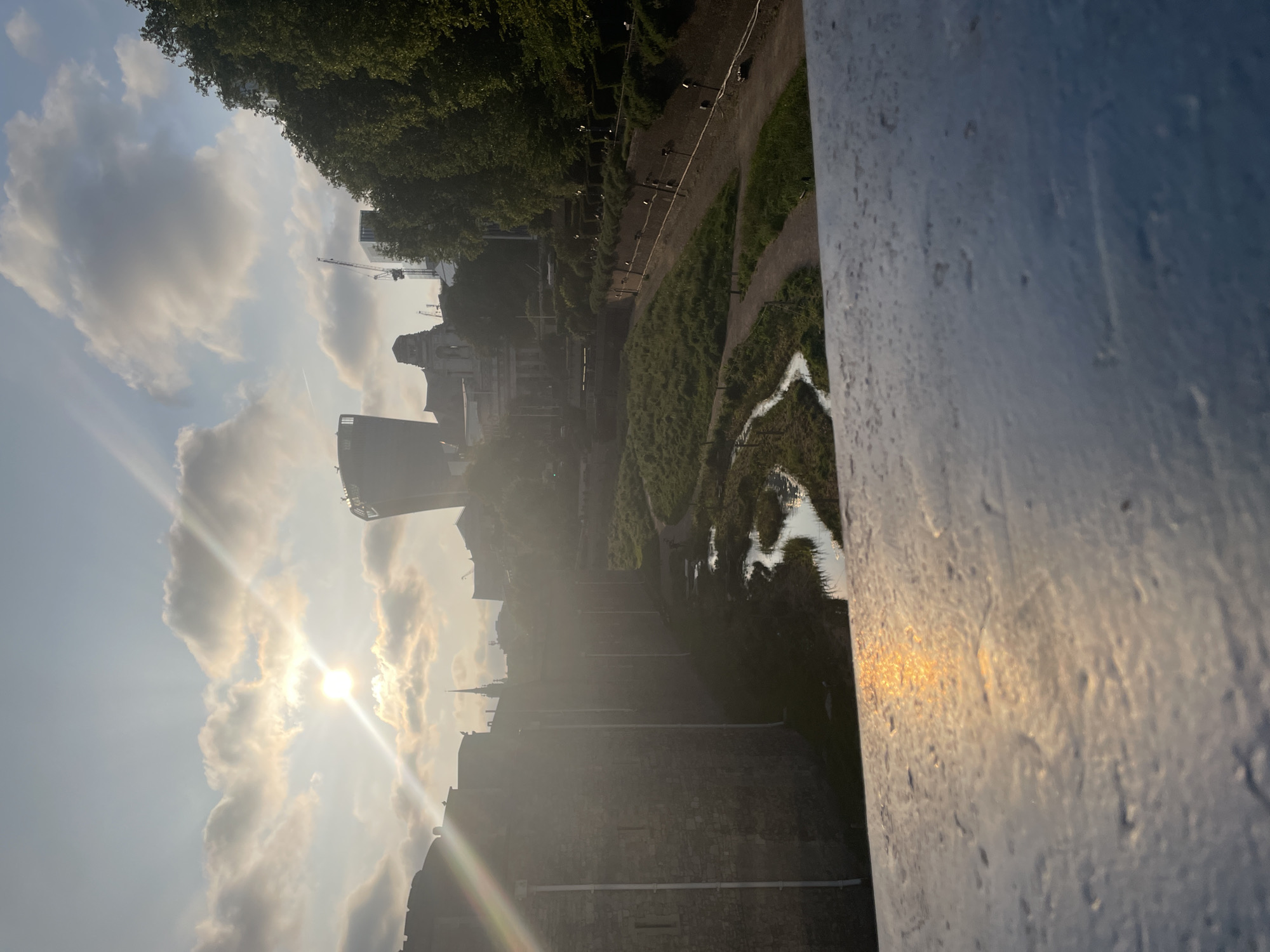 London landmarks observed during evening hours near Tower Bridge