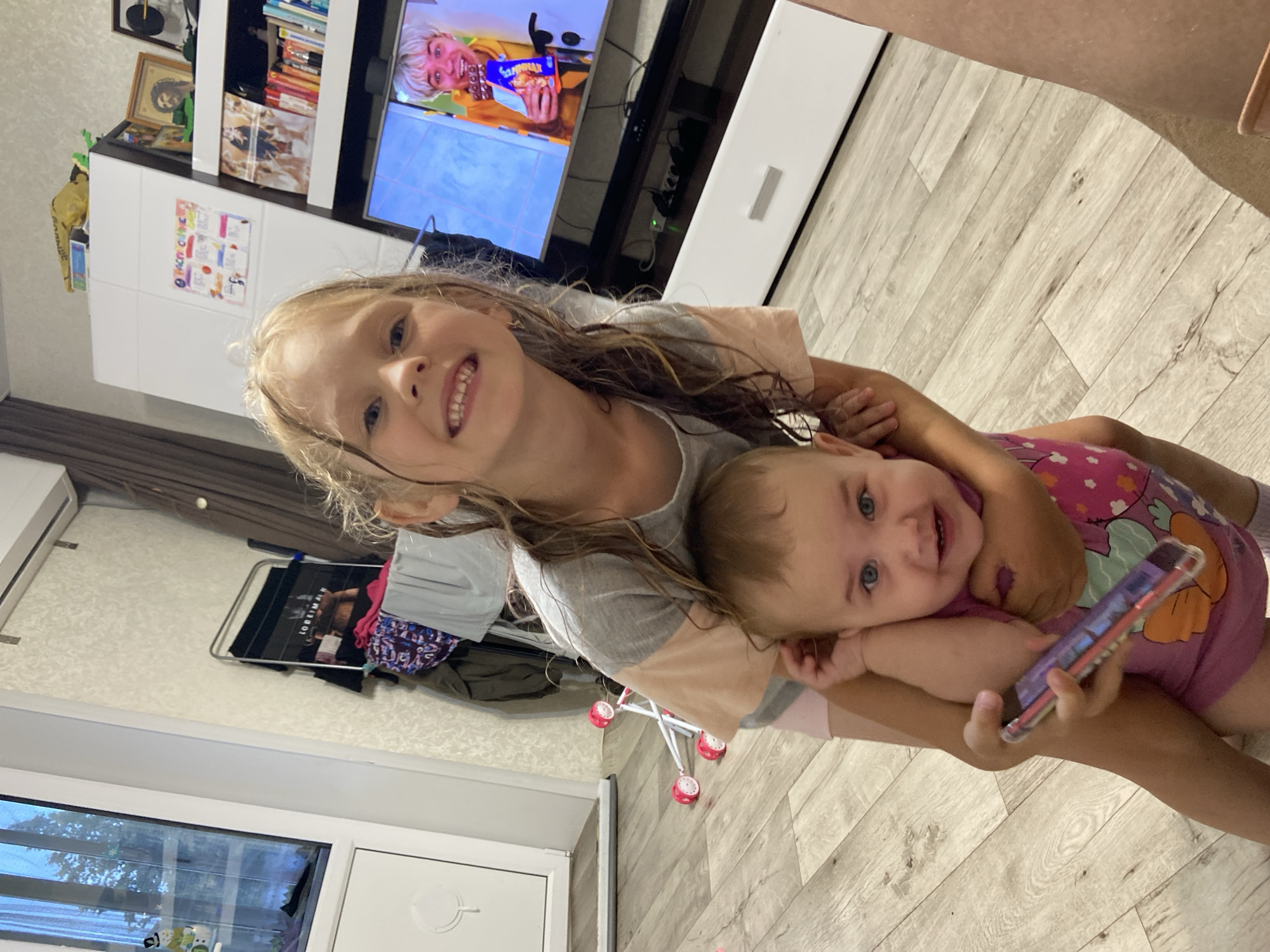 Kids playing indoors on a cloudy day