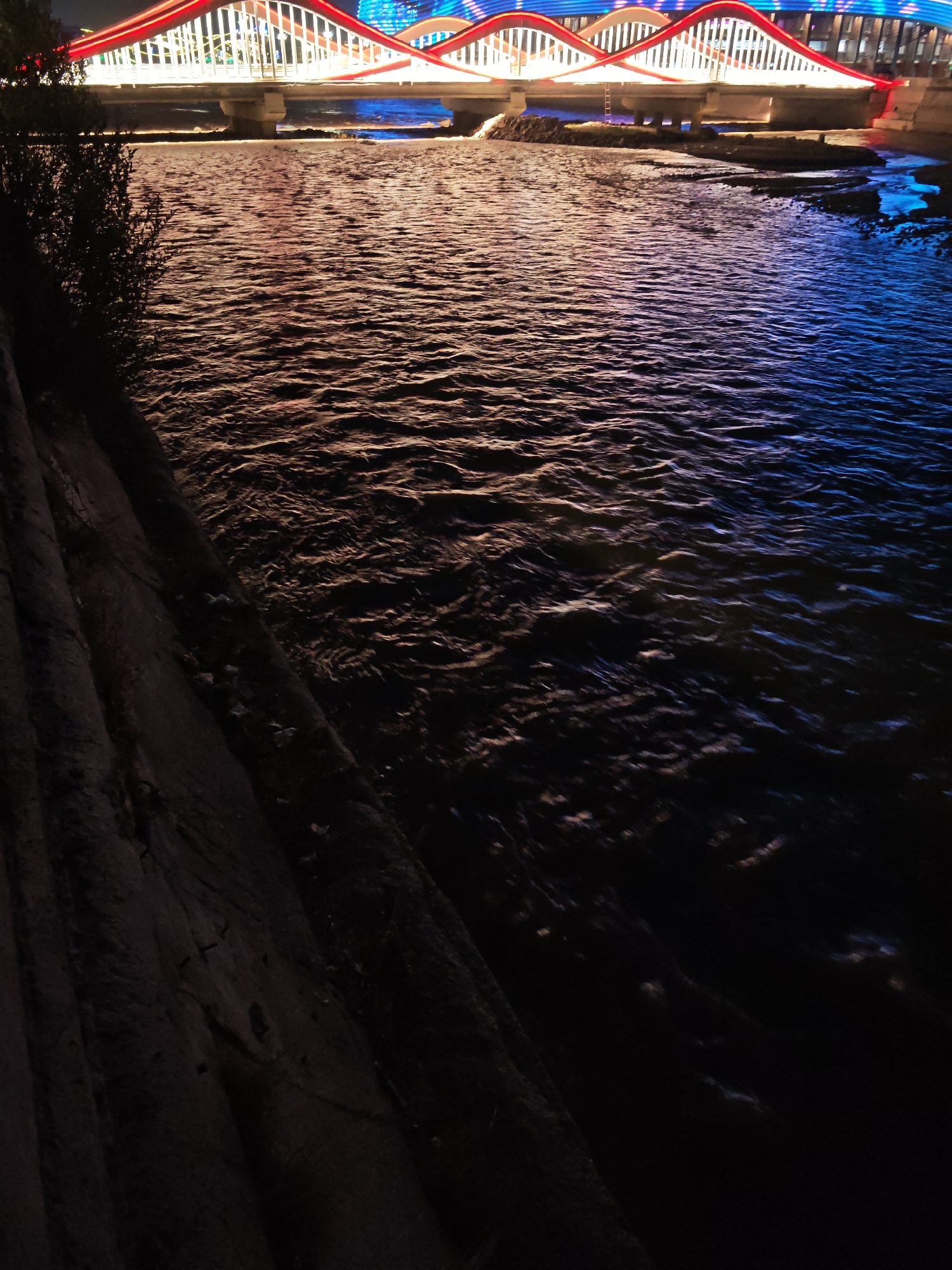 Dushanbe's illuminated bridges and landmarks at night