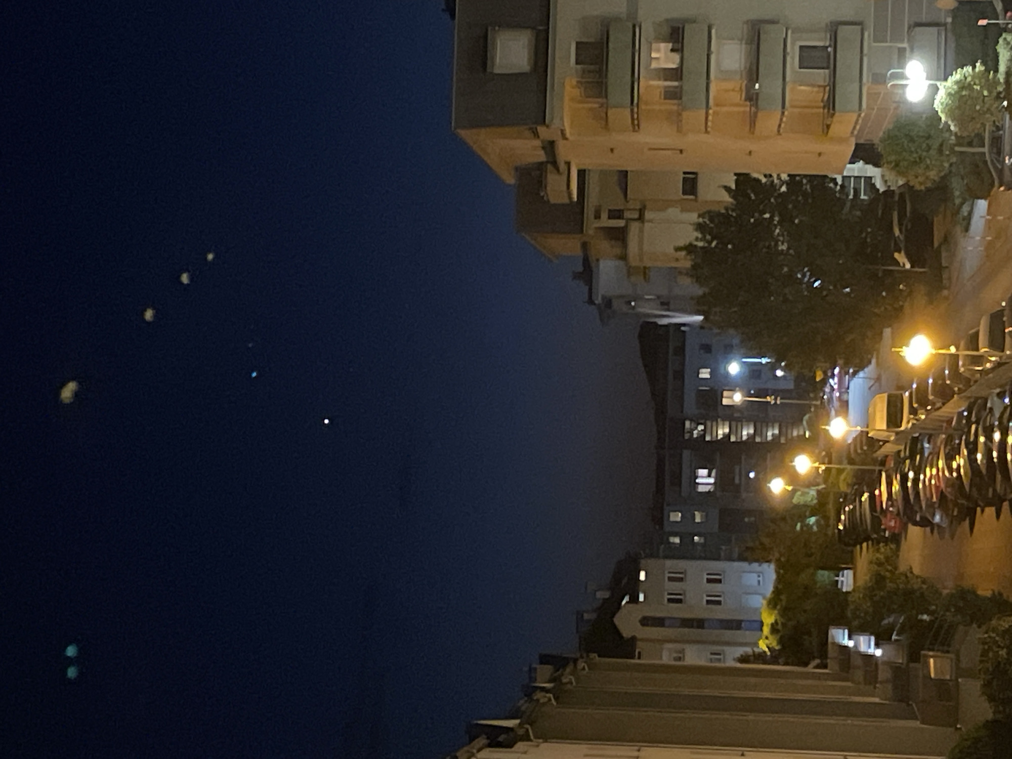 Nighttime urban street scenes captured from elevated viewpoint