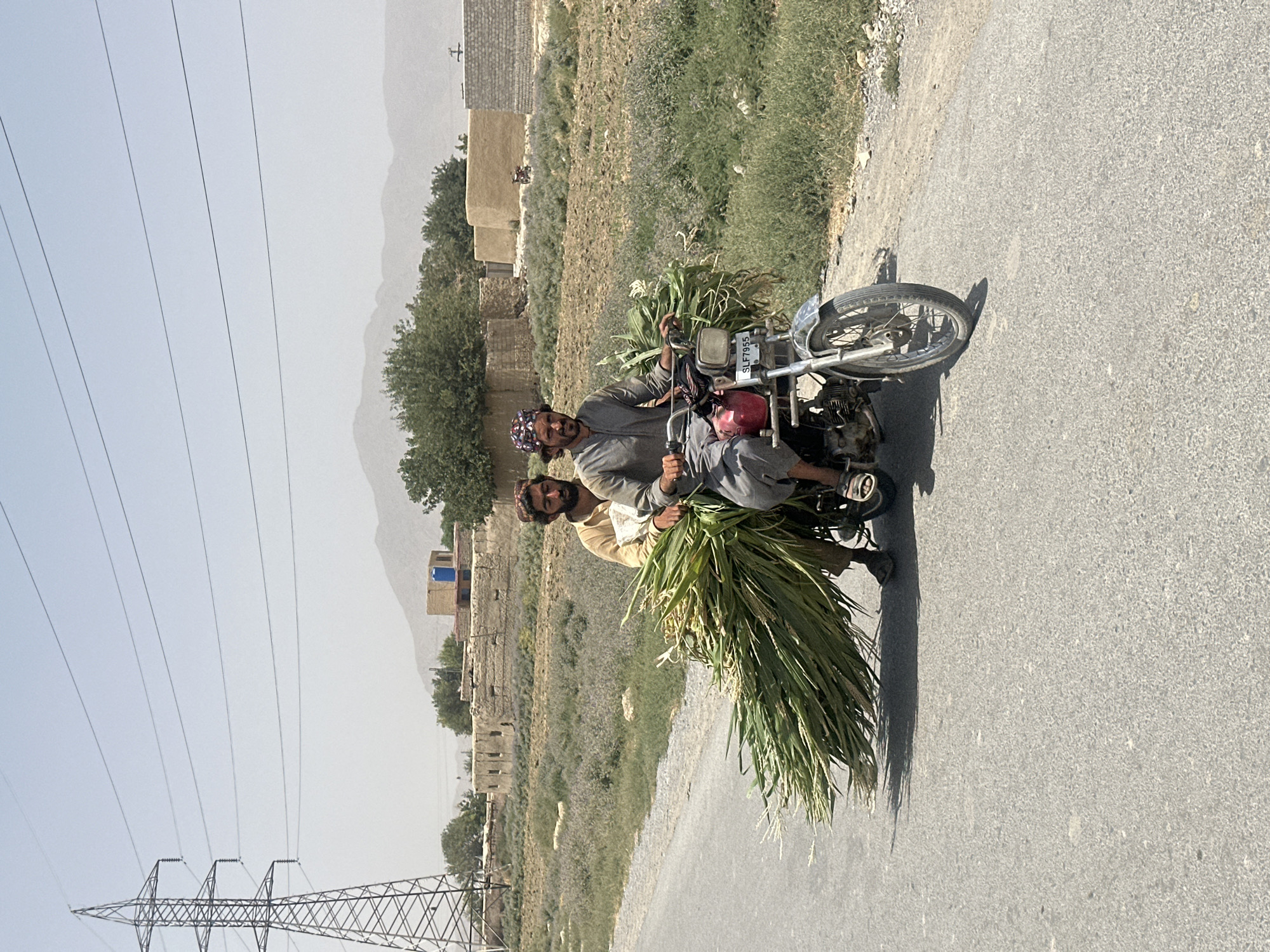 Helicopter in the sky, fodder on a motorcycle — Quetta streets
