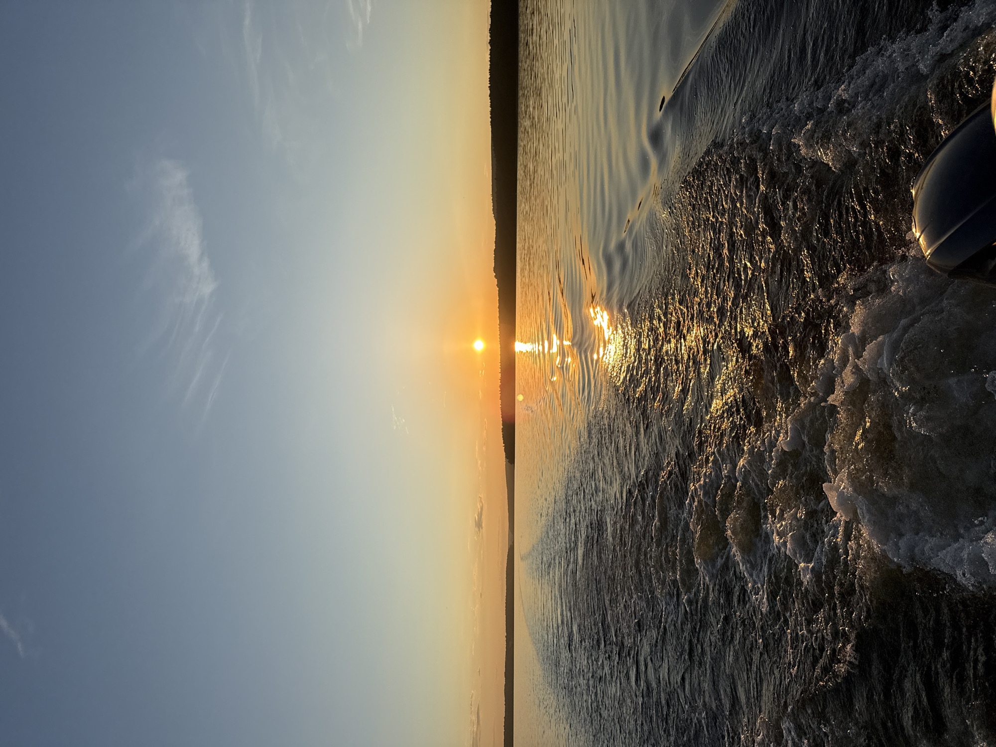 Sunset documented from moving boat on Votkinsk Reservoir, Russia