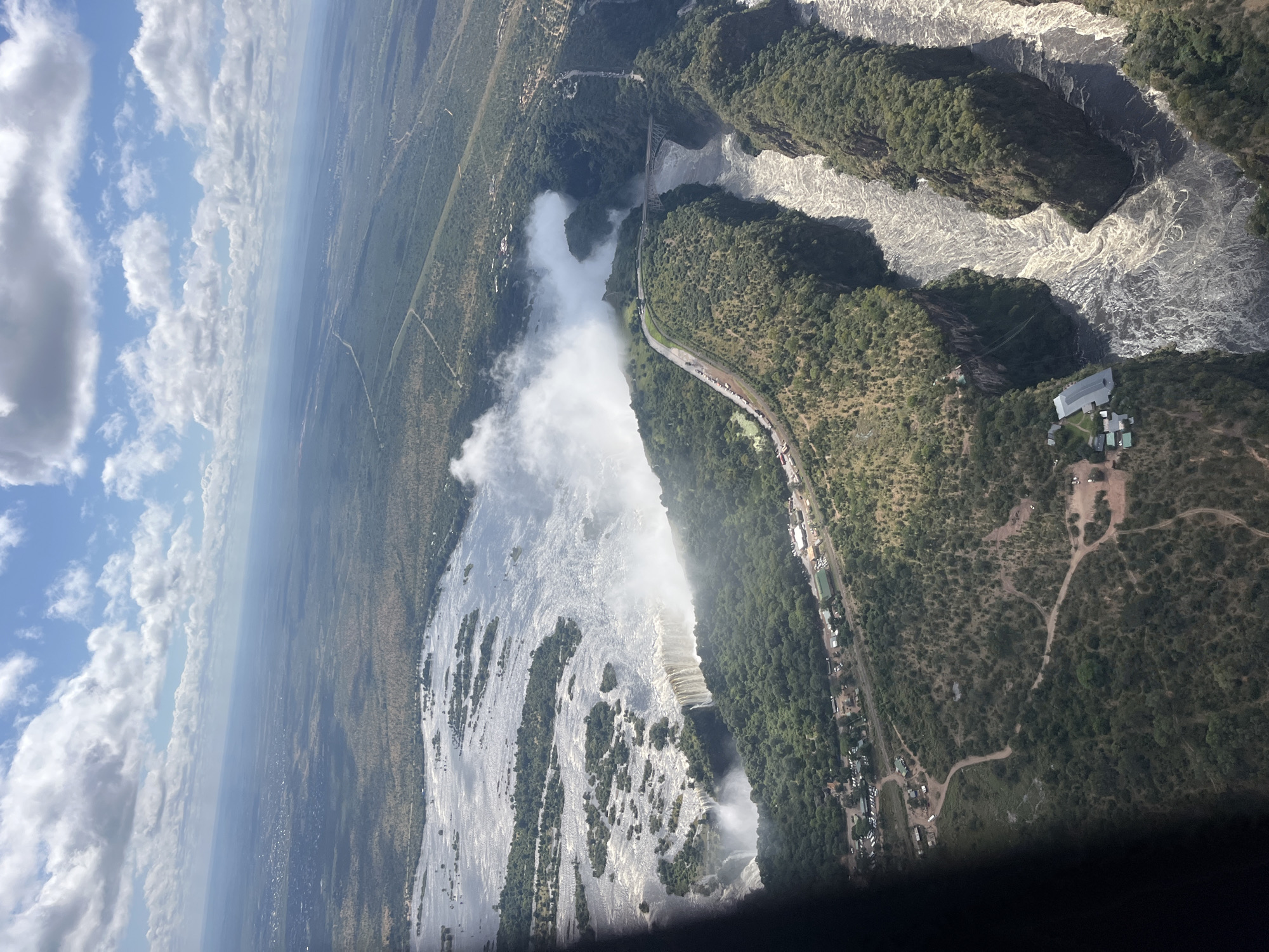 Aerial view captures Victoria Falls waterfall in Zimbabwe