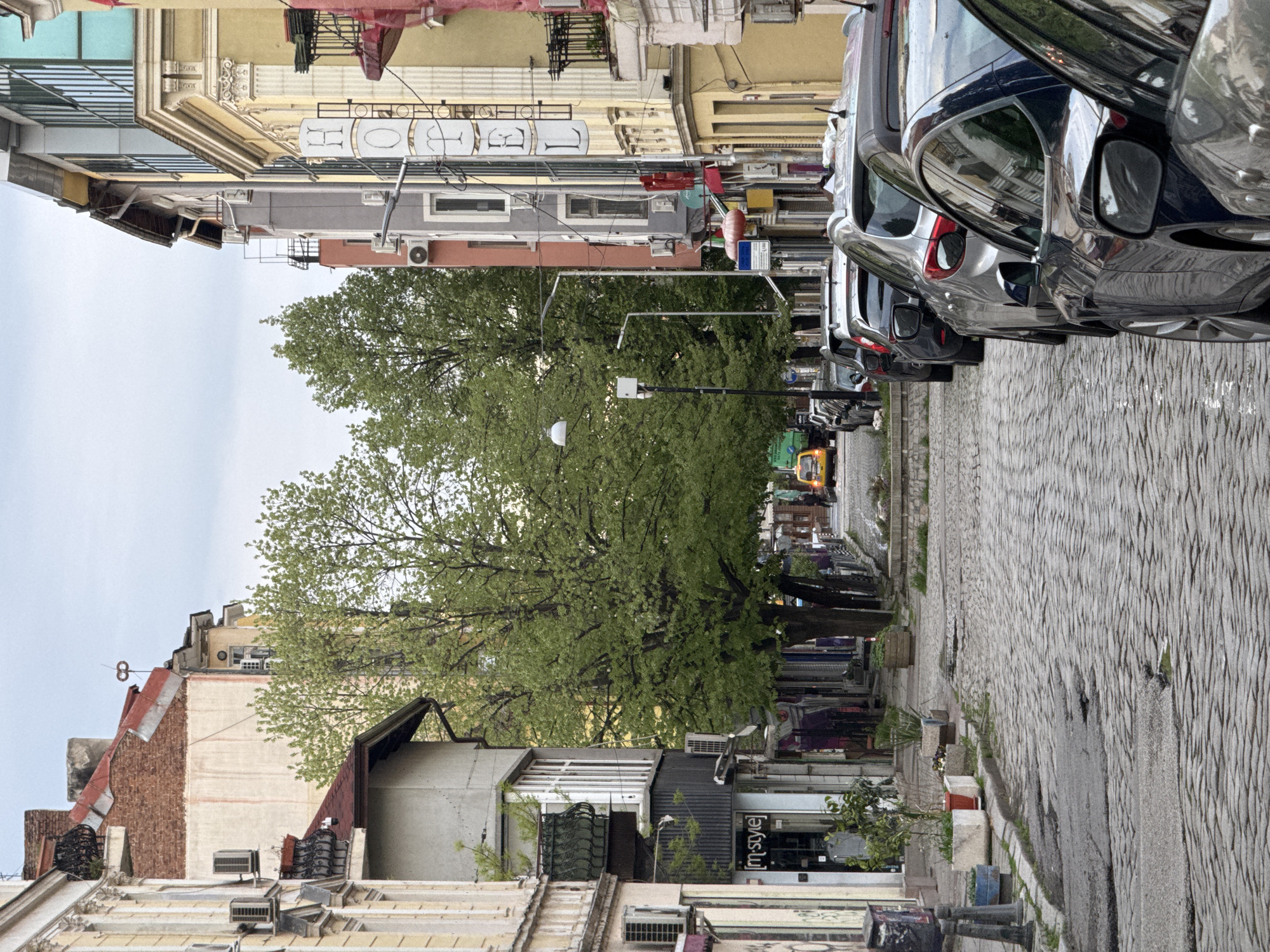 Spring scenes captured on Sofia streets amid overcast afternoon