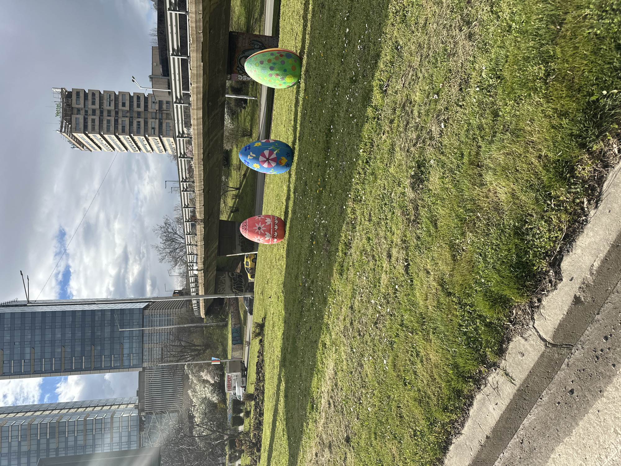 Decorative Easter eggs displayed in Sofia park