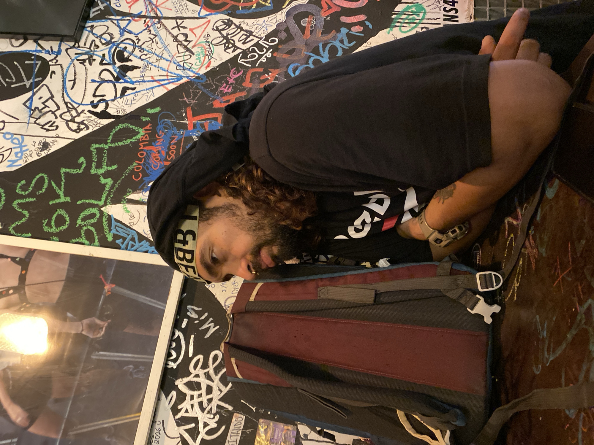 Late night at a graffiti-lined Barcelona bar