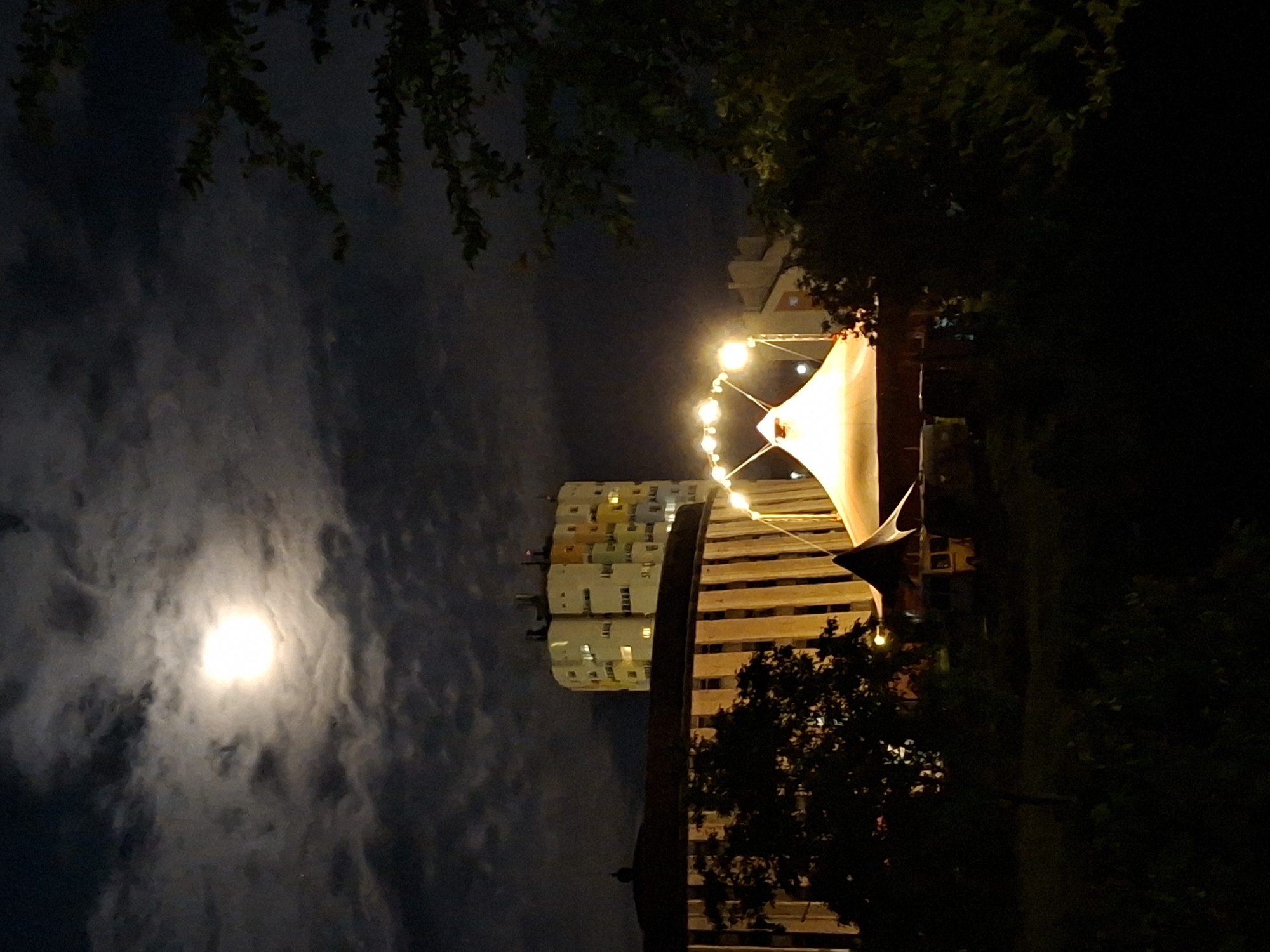 Nighttime scenes captured around Gabrovo, Bulgaria under cloudy full moon
