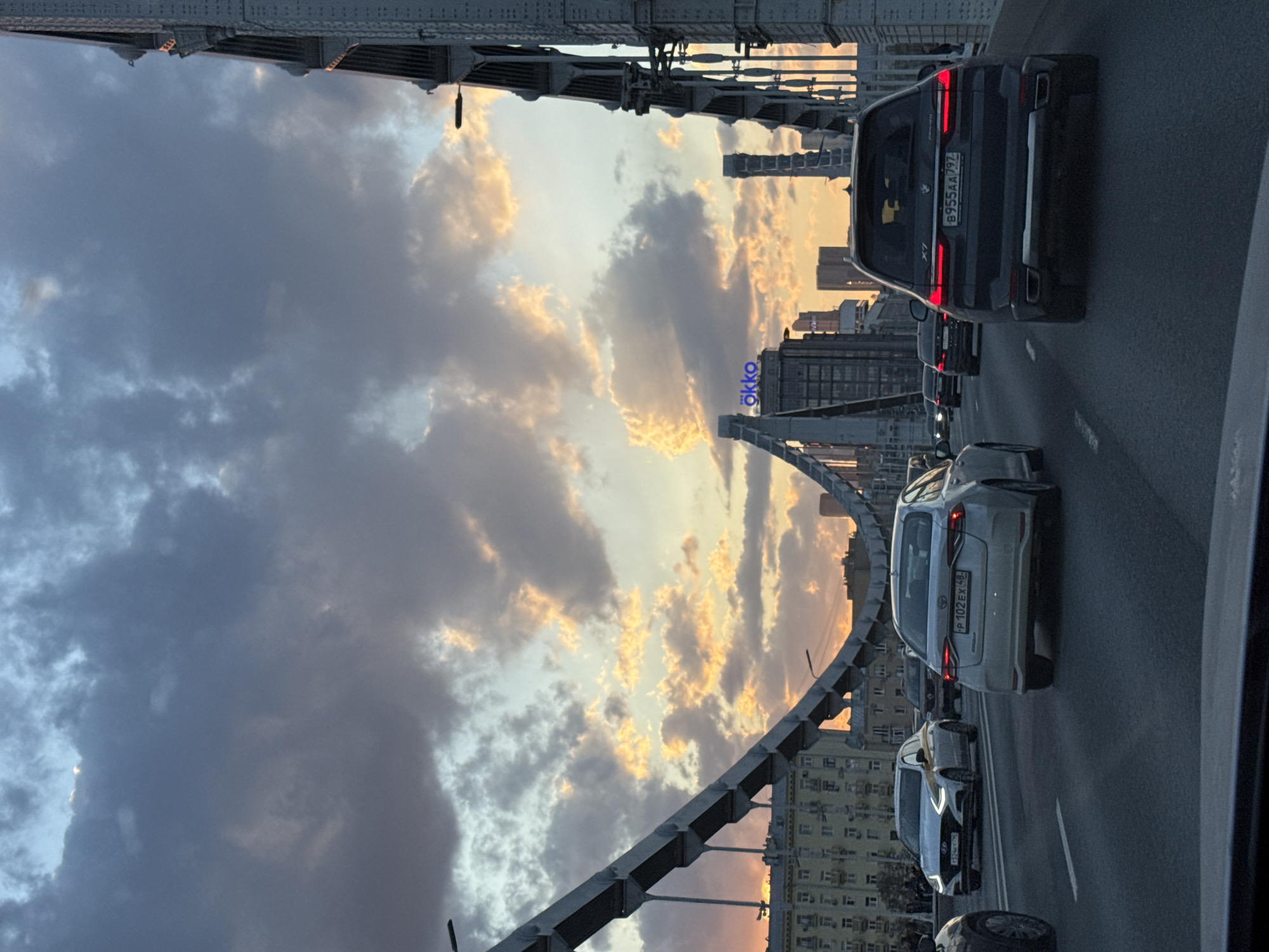 Vehicle captures Moscow bridge traffic view