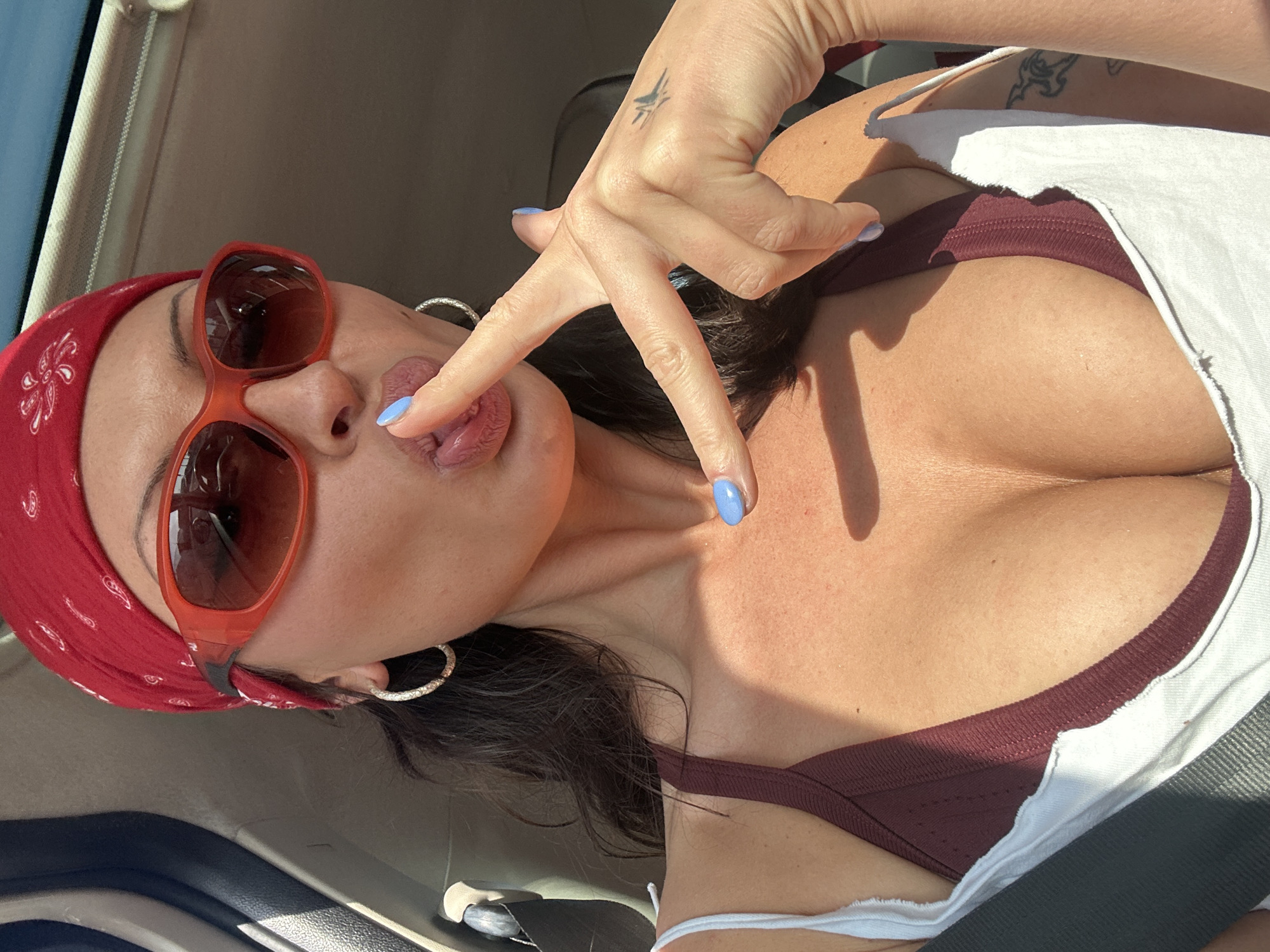 Woman takes playful selfie in Wealden, UK morning
