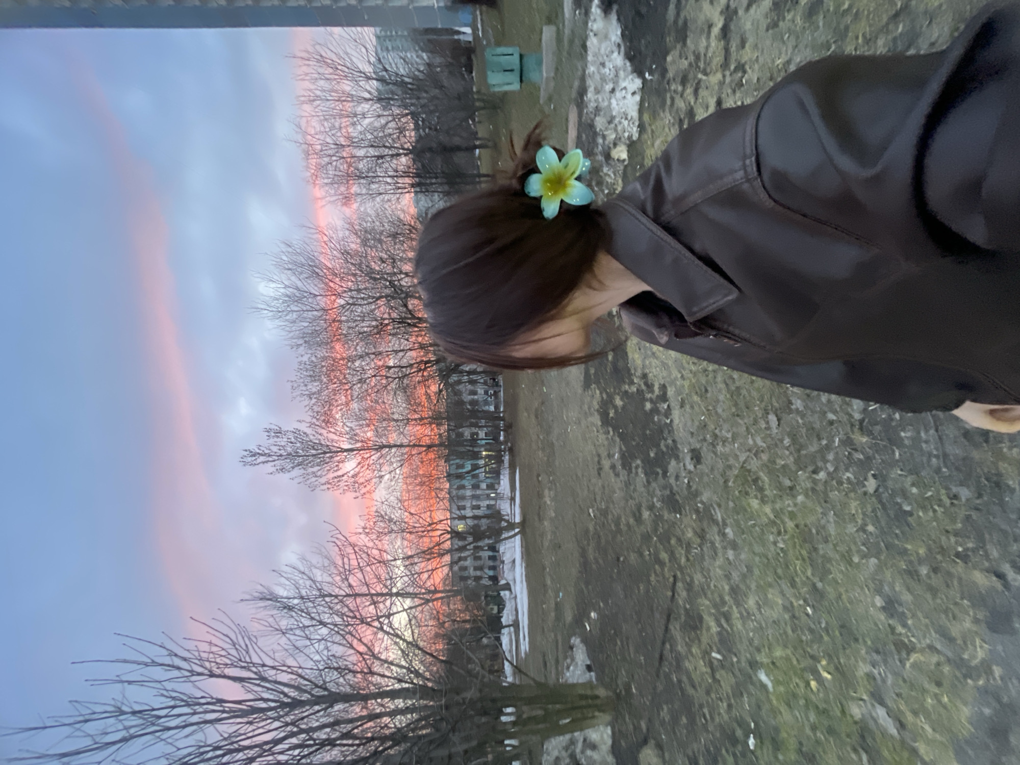 Woman Takes Twilight Selfies in Moscow Residential District