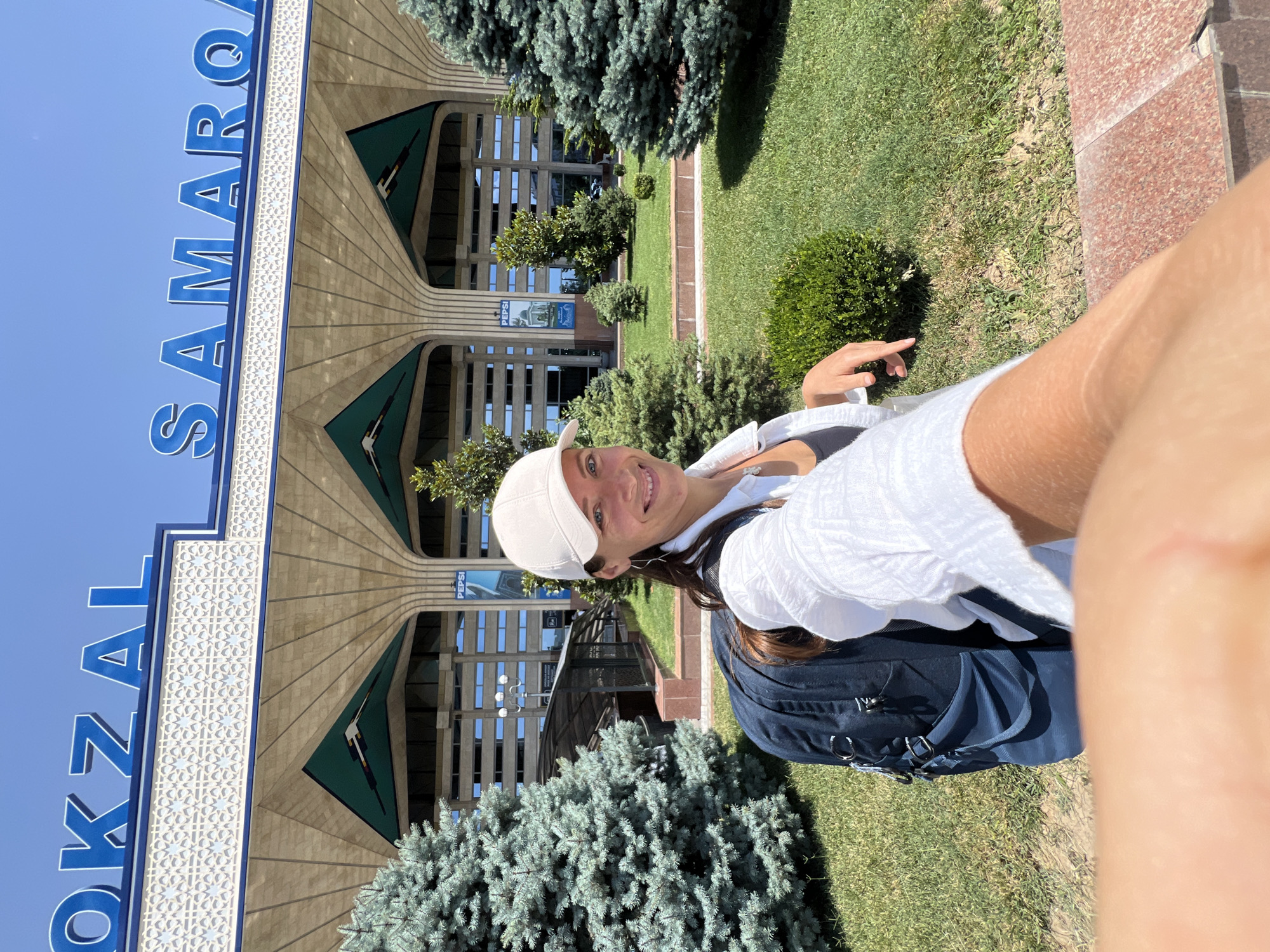 At Samarkand's station and airport on a clear summer morning