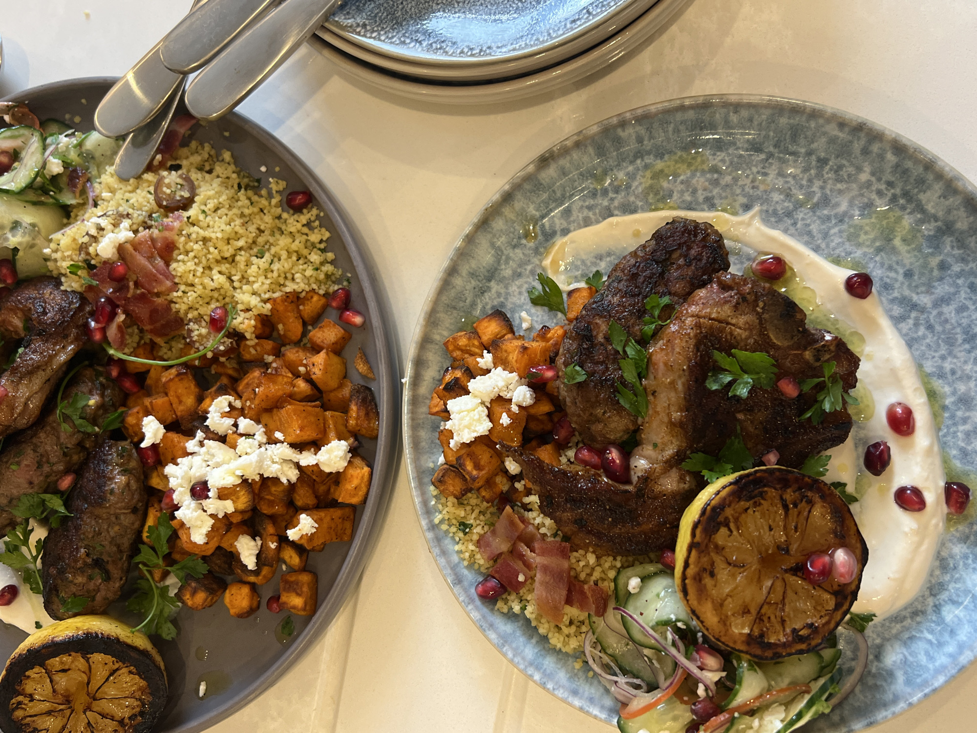 Home cook prepares lamb dinner with Mediterranean sides in London