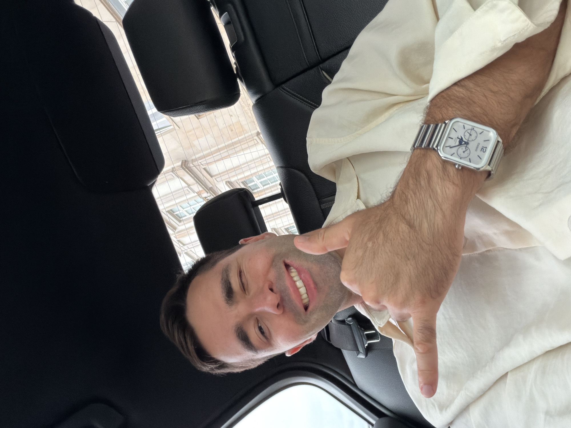 Shaka and a wink from the back seat in Warsaw