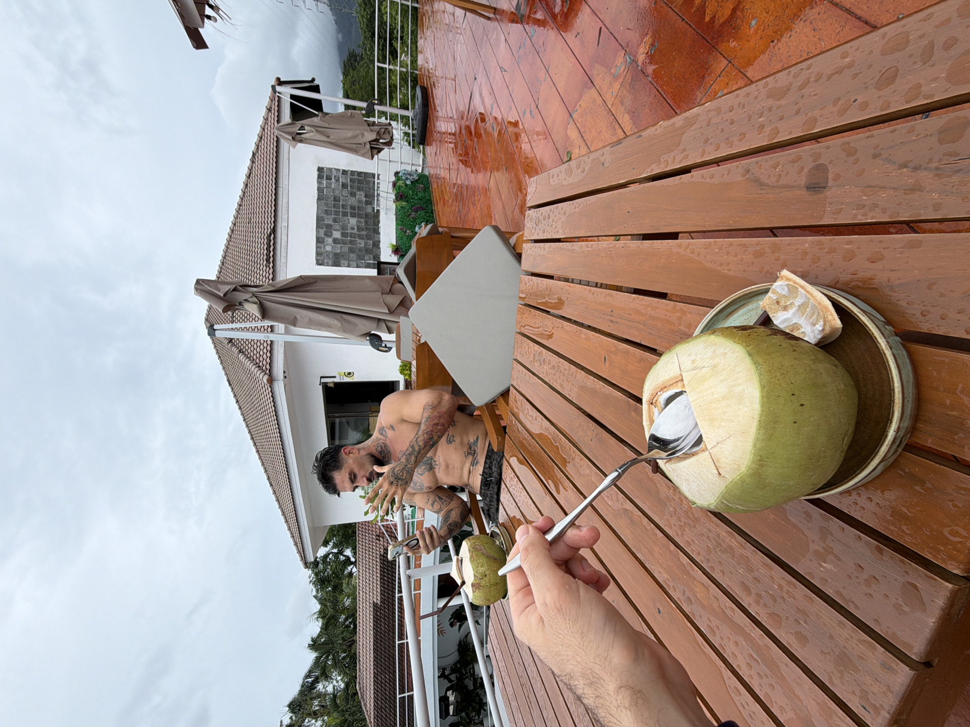 Coconut meal shared at table in Ratsada, Thailand