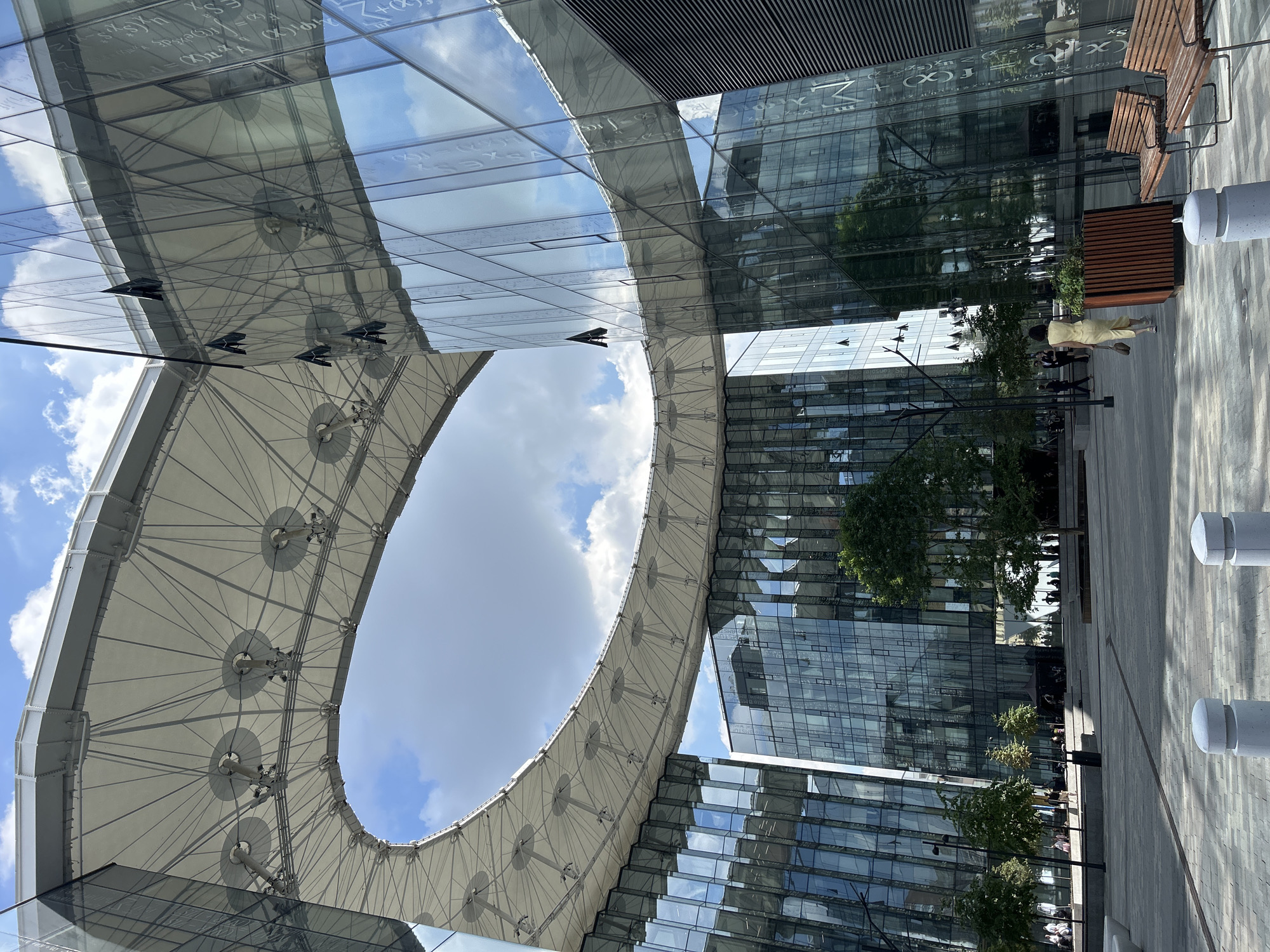 Glass towers and open plazas in a sleek urban complex