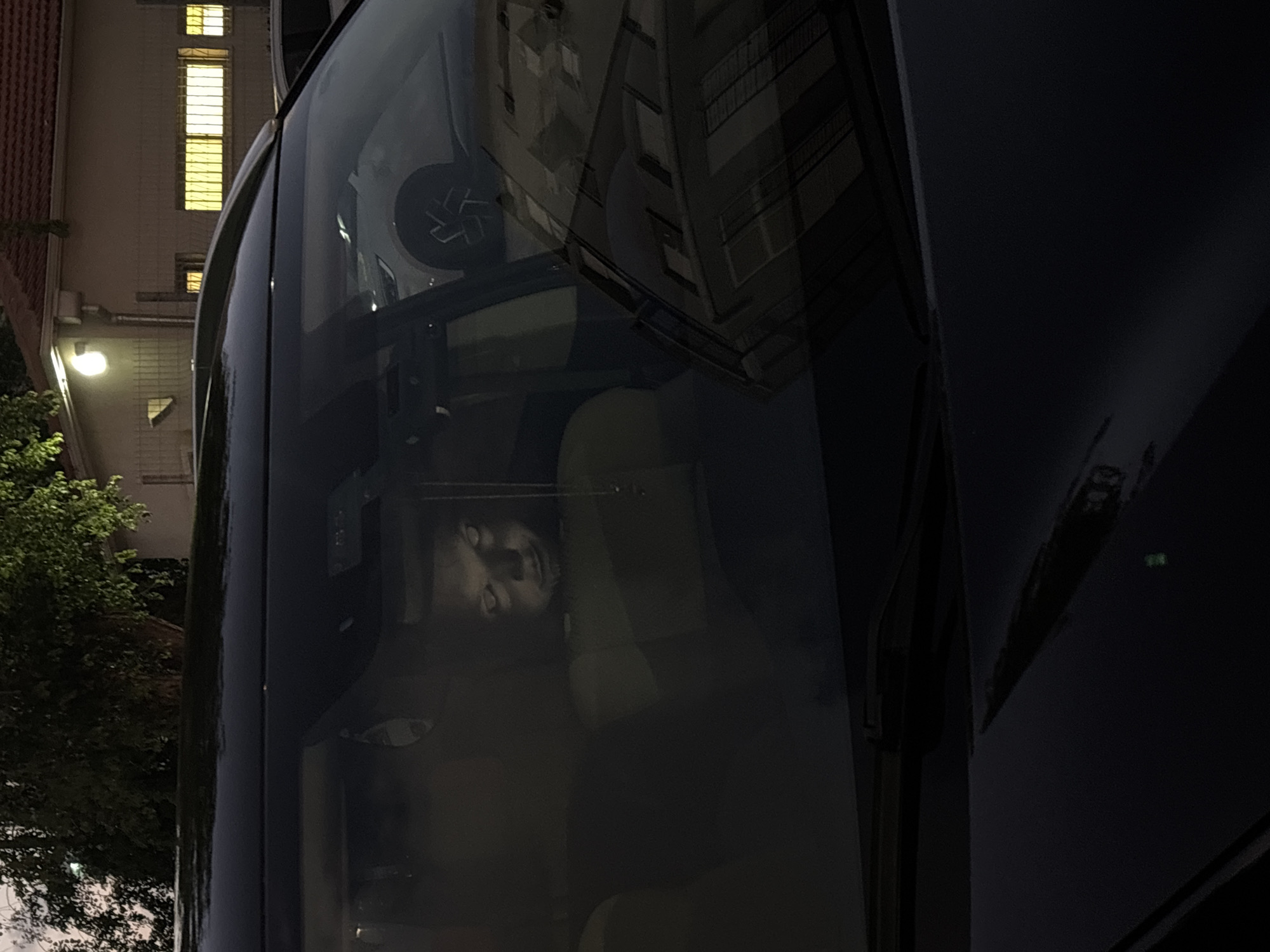 Vehicle window photographed at night in Bat Yam, Israel