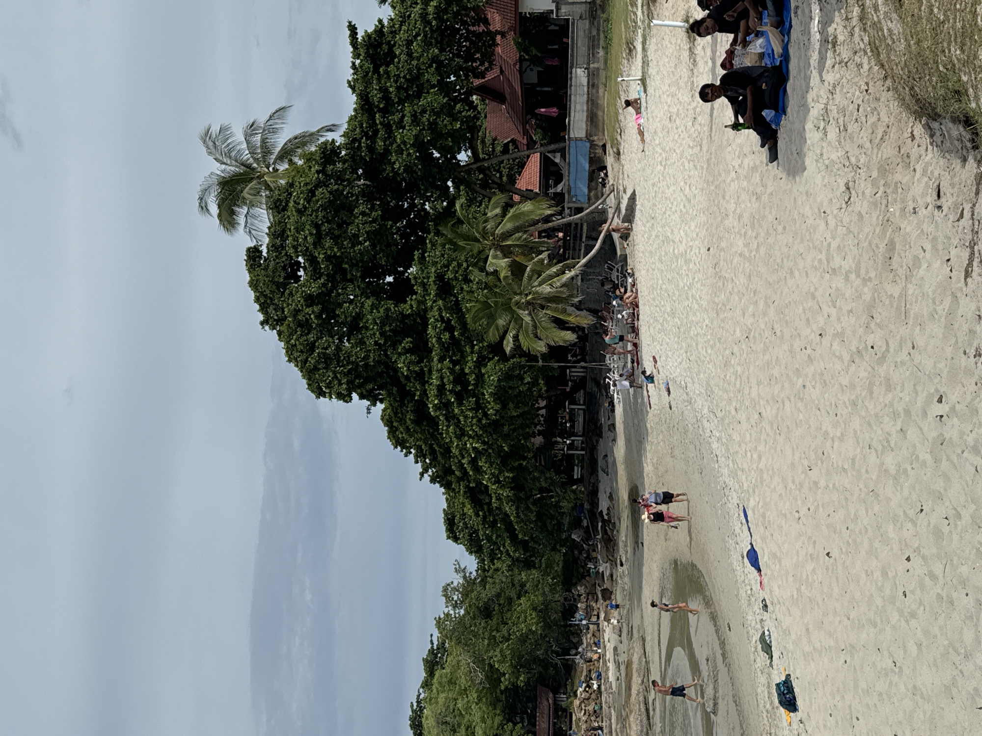 Quiet tropical beach, palms, lounge chairs, and local details