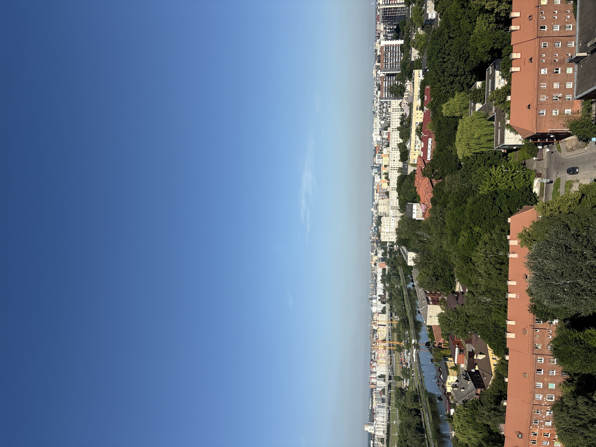 Kaliningrad cityscape and waterfront from the air, clear summer day