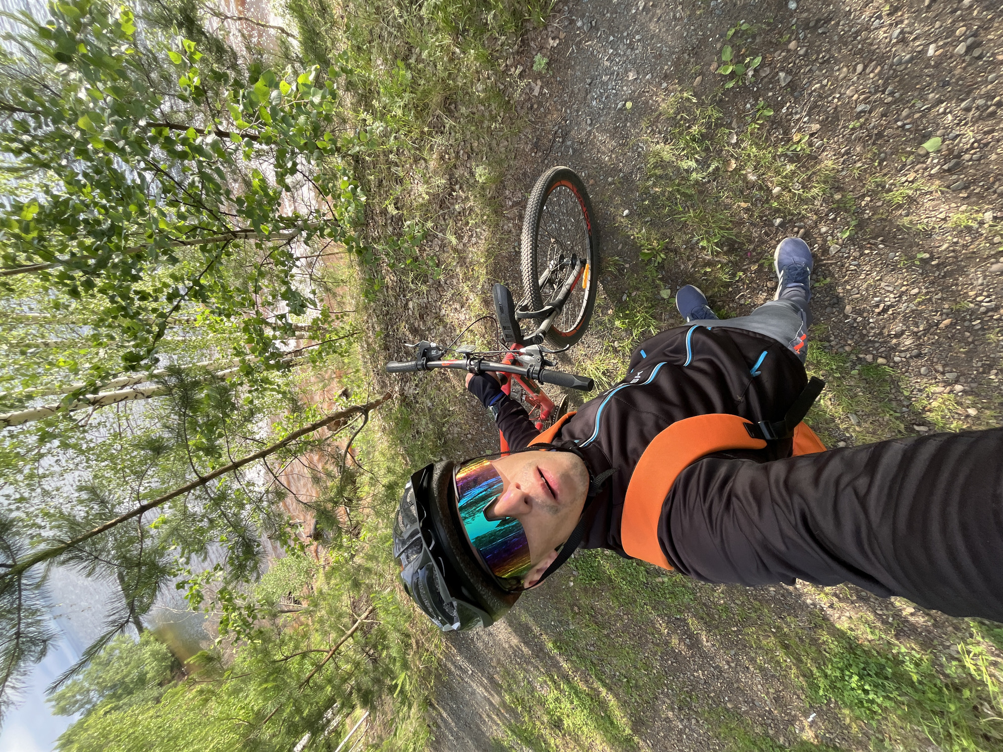Cyclist documents early morning ride along Kama River in Russia
