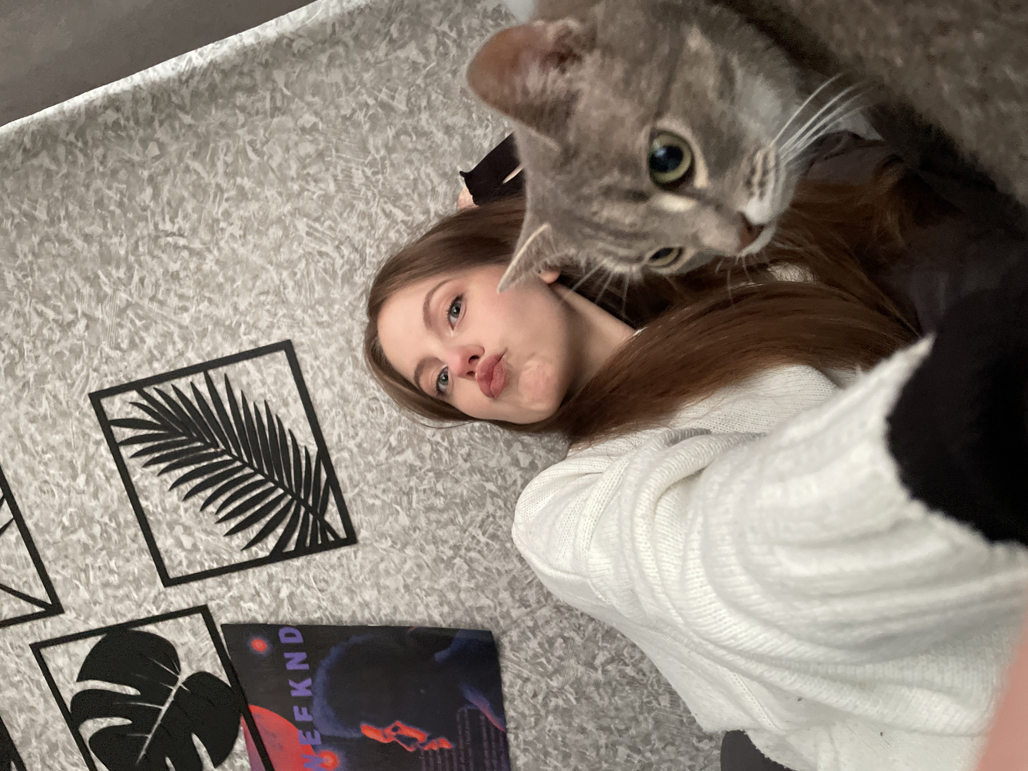 Woman takes selfies with cats in Russian home